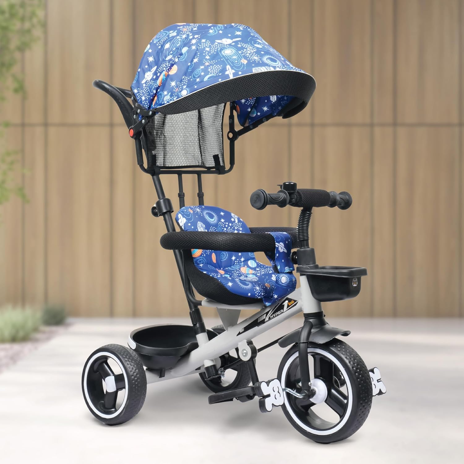 Apple Baby Hyper 500 PRO Galaxy/Adjustable Canopy Plug N Play Trike/Baby Tricycle with Parental Control for Age Group 2+ Years Boys/Girls/Carrying Capacity Upto 30-KGS Proudly Made in India (Dark Blue)