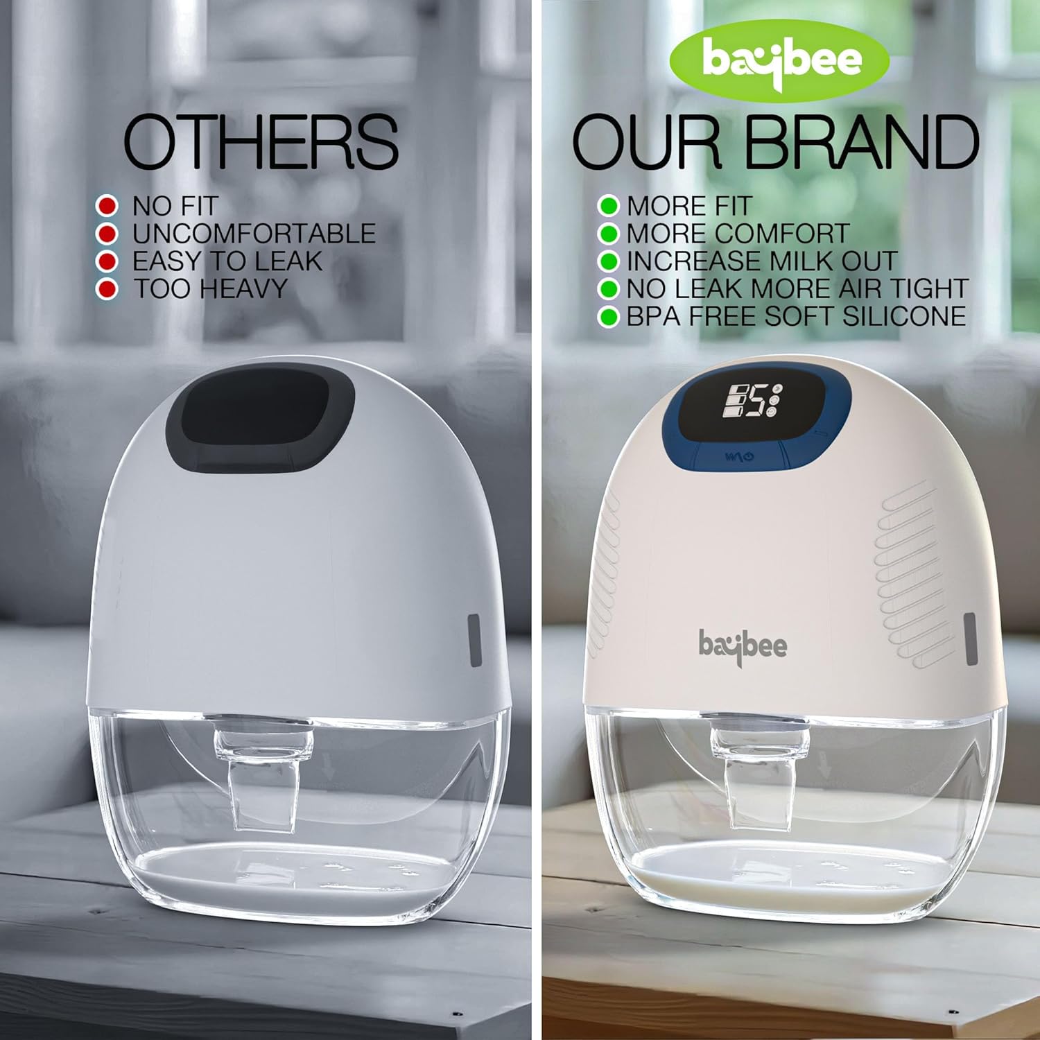 Baybee Silent Wearable Electric Breast Pump (S30) | 4 Mode, 12 Levels, Light & Convenient, Easy Cleaning