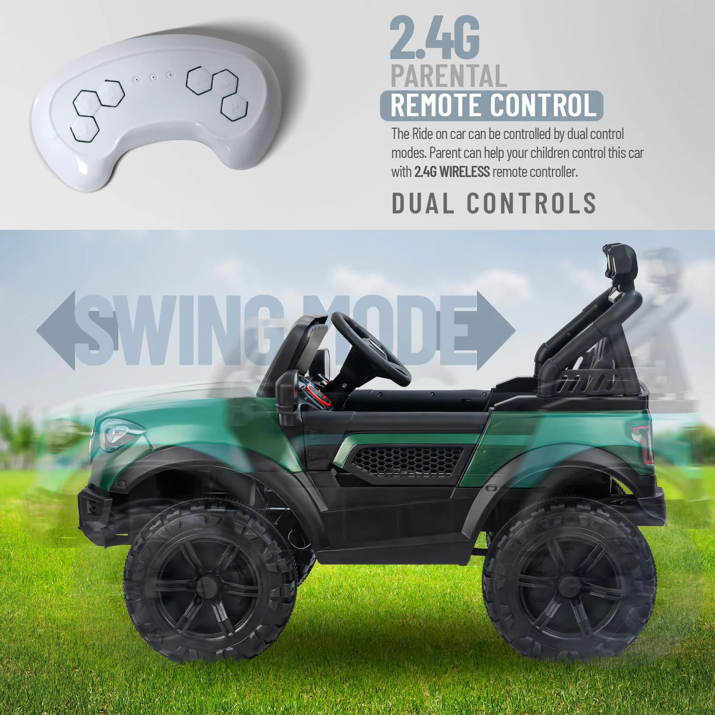 Baybee Rumble Battery Operated Jeep for Kids -  Green