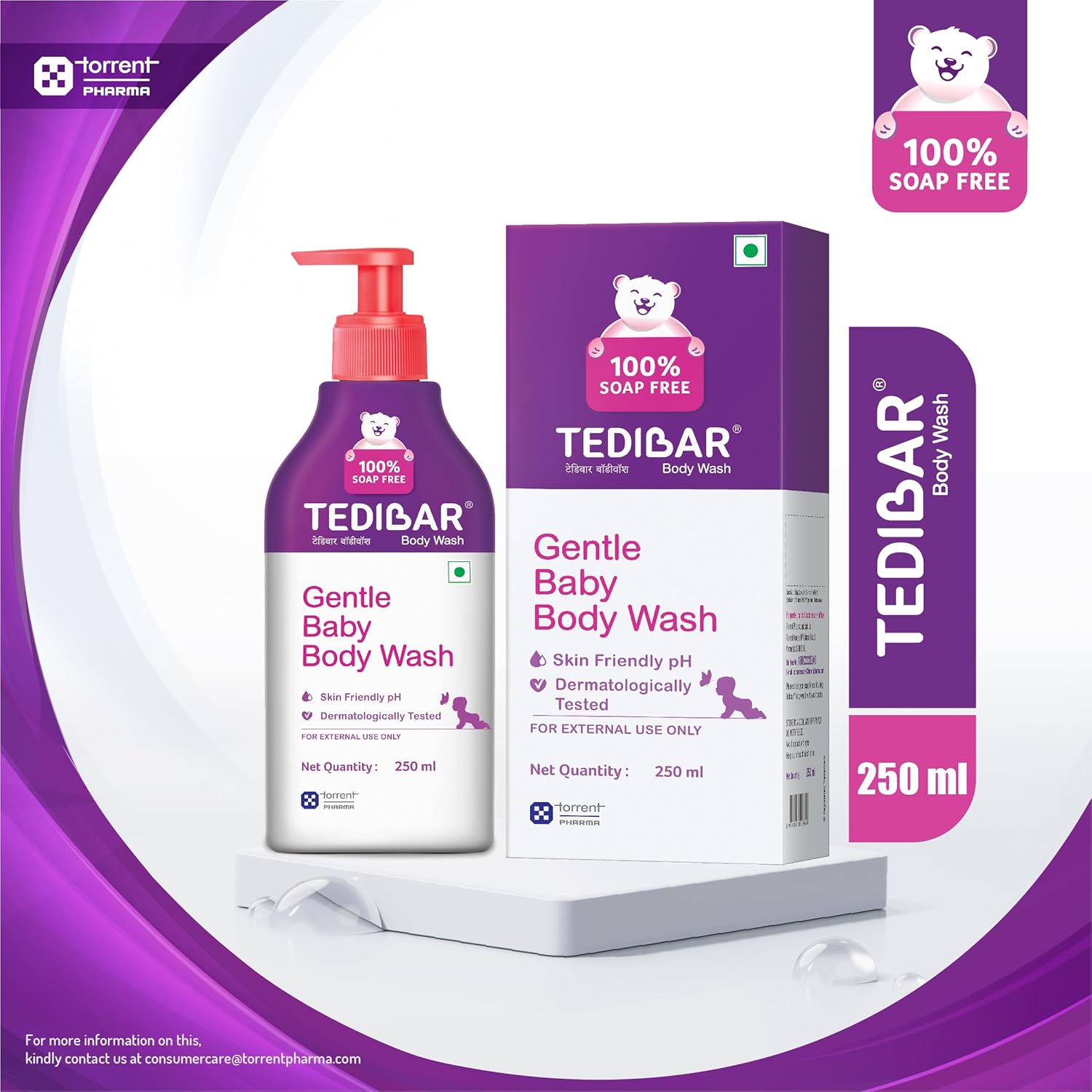 TediBar Gentle Baby Body Wash | 100% Soap Free | Skin Friendly pH | Dermatologically Tested - 250ml