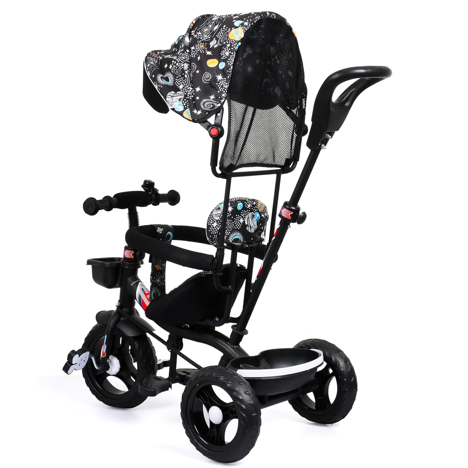 Apple Baby Galaxy Edition GT-500 Plug and Play Tricycle with Height Adjustable Parental Control | Kids Safety Belt | Foam Cushion Seat | for Age Group 2+ Years | Carring Capacity 30-KGS (Galaxy Black)