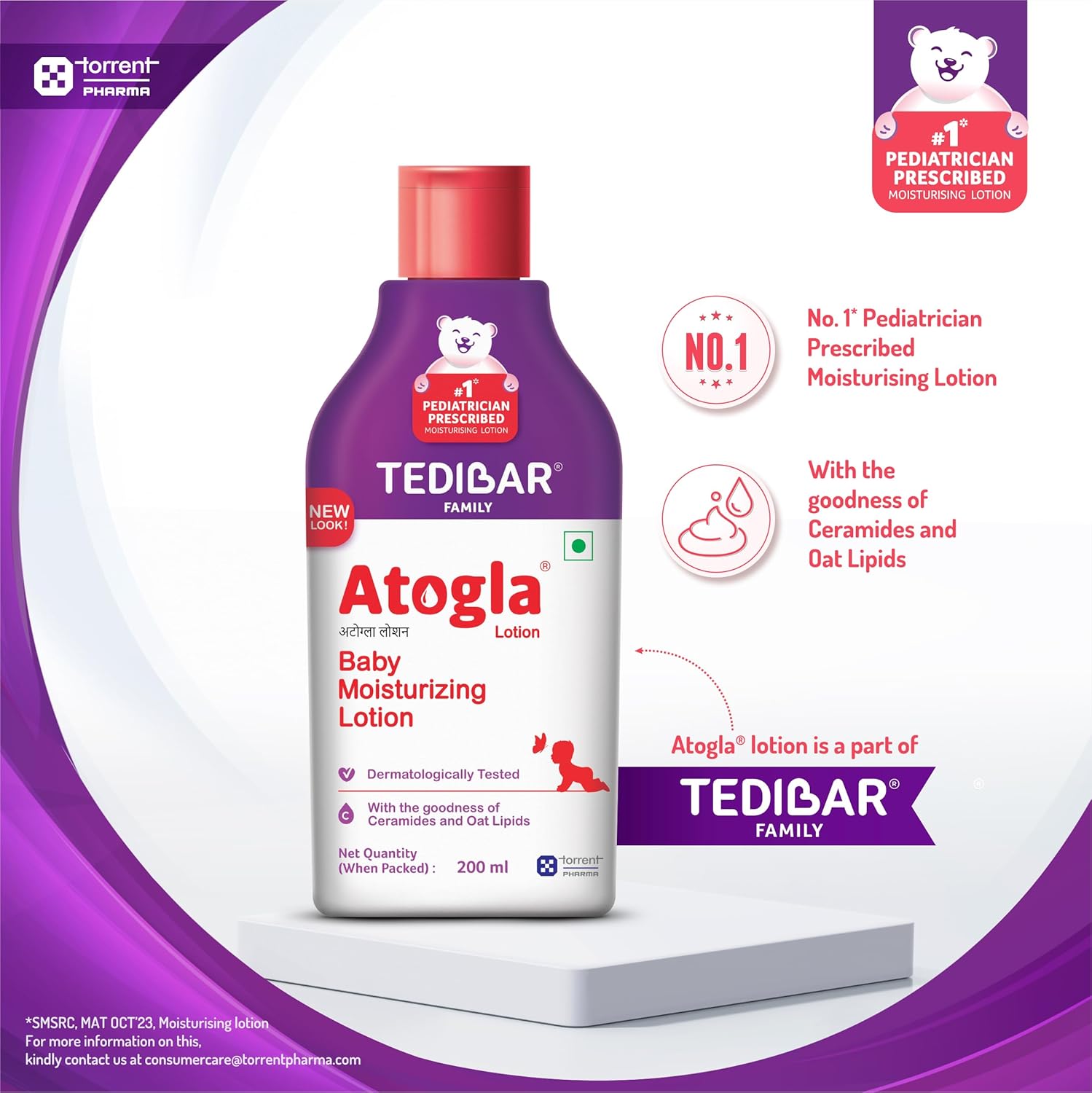 TediBar Atogla Baby Moisturizing Lotion | Dermatologically Tested | With the Goodness of Ceramides & Oat Lipids - 200ml