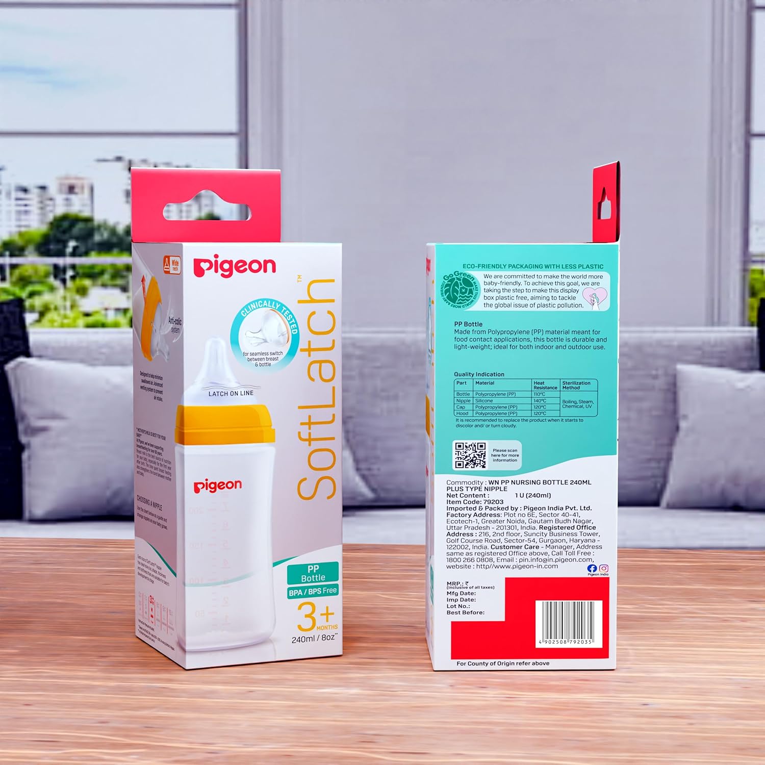 Pigeon Soft Latch PP Bottle for seamless switch between breast & bottle |  BPA/BPS Free (240ml/8oz) - 3M+