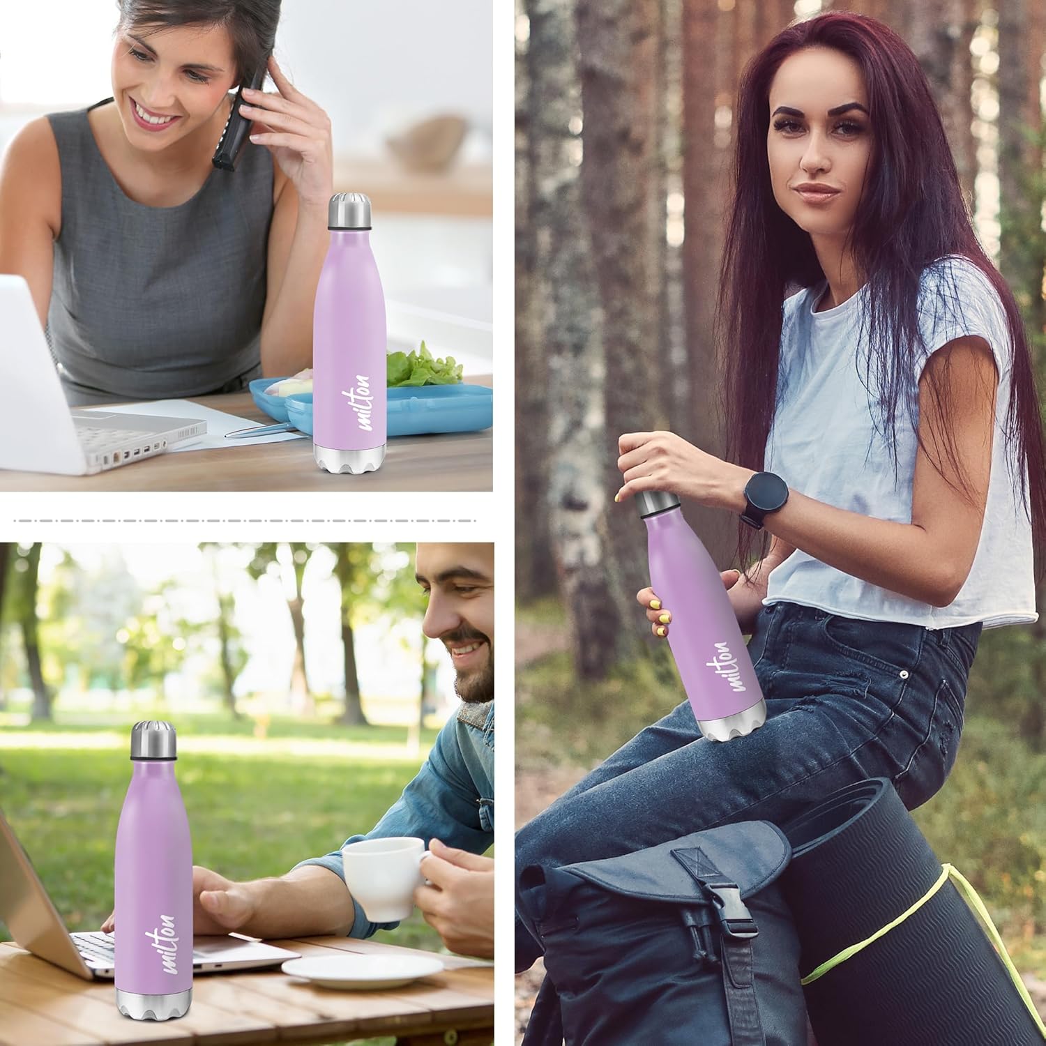 MILTON Shine 800 Stainless Steel Water Bottle 700 ml, Single Walled, ISI Certified I Leak Proof Lid, Rust Proof I For School, Office, Gym I Purple