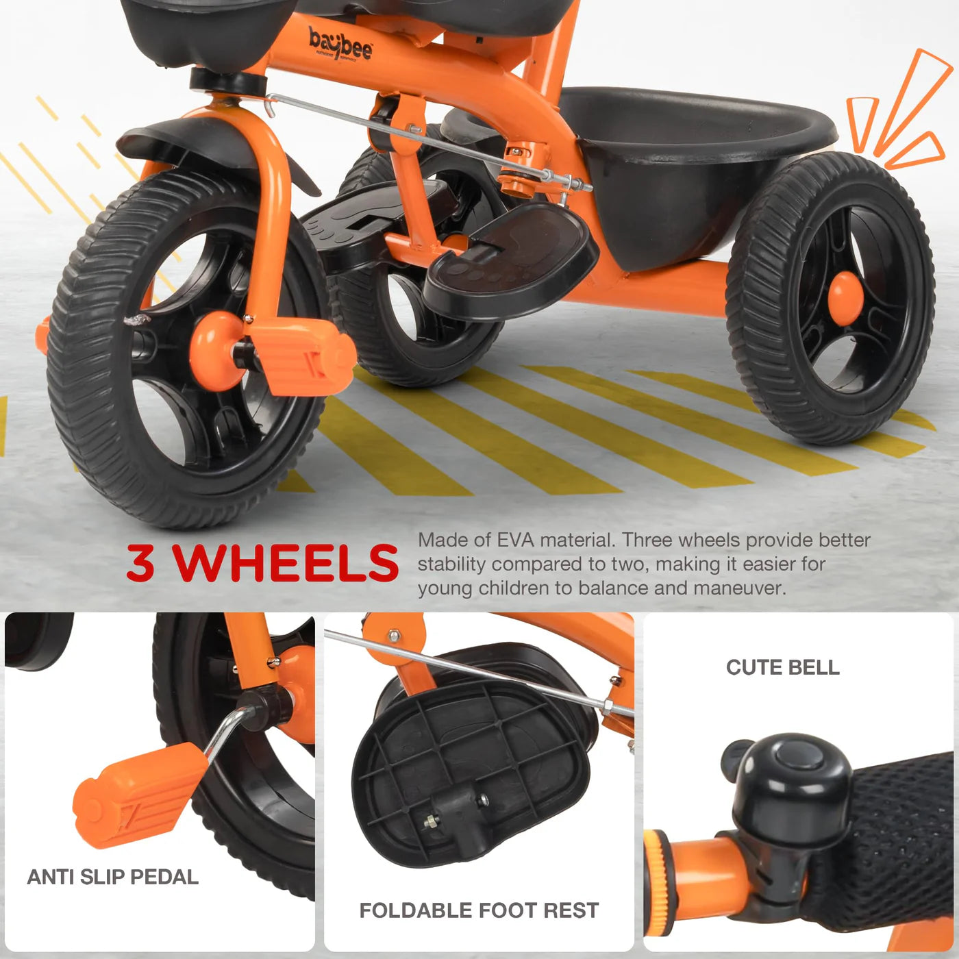 Baybee Trilo 2 in 1 Baby Tricycle for Kids, Smart Kids Tricycle with Parental Push Handle - (ORANGE)