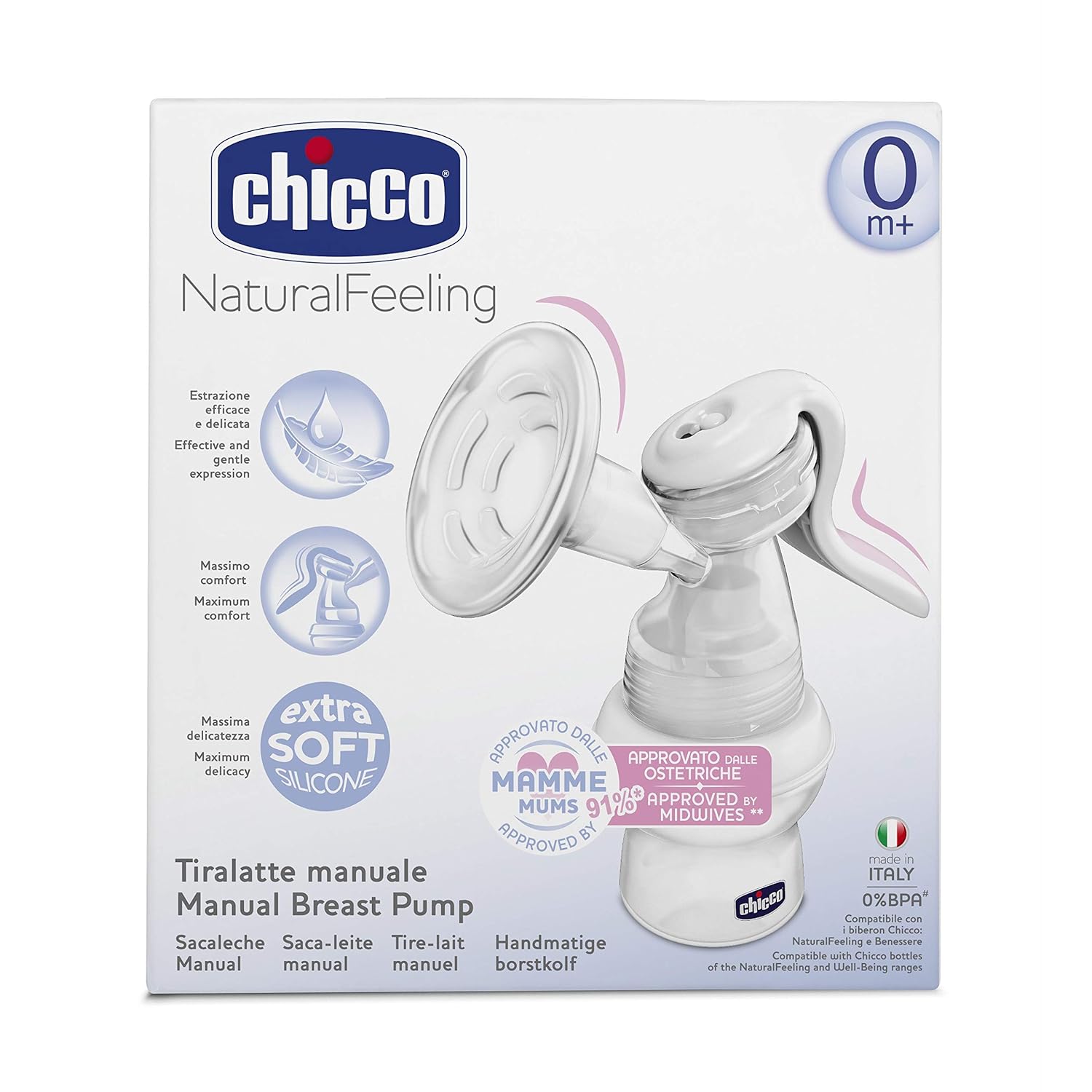 Chicco Manual Breast Pump | 0% BPA | Compatible with Natural Feeling, Well-being, Original Touch Perfect 5 Feeding Bottles.