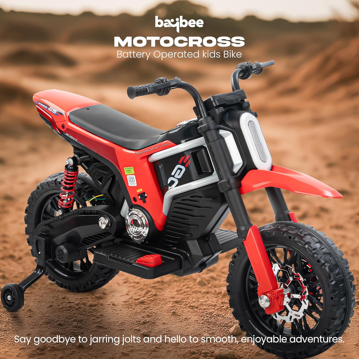 Baybee Motocross Electric Bike for Kids, Ride on Toys Kid's Bikes with LED Light & Music | Rechargeable Baby Bike | Battery Operated Bike for Kids to Drive 2 to 9 Years Boys Girl (Red)