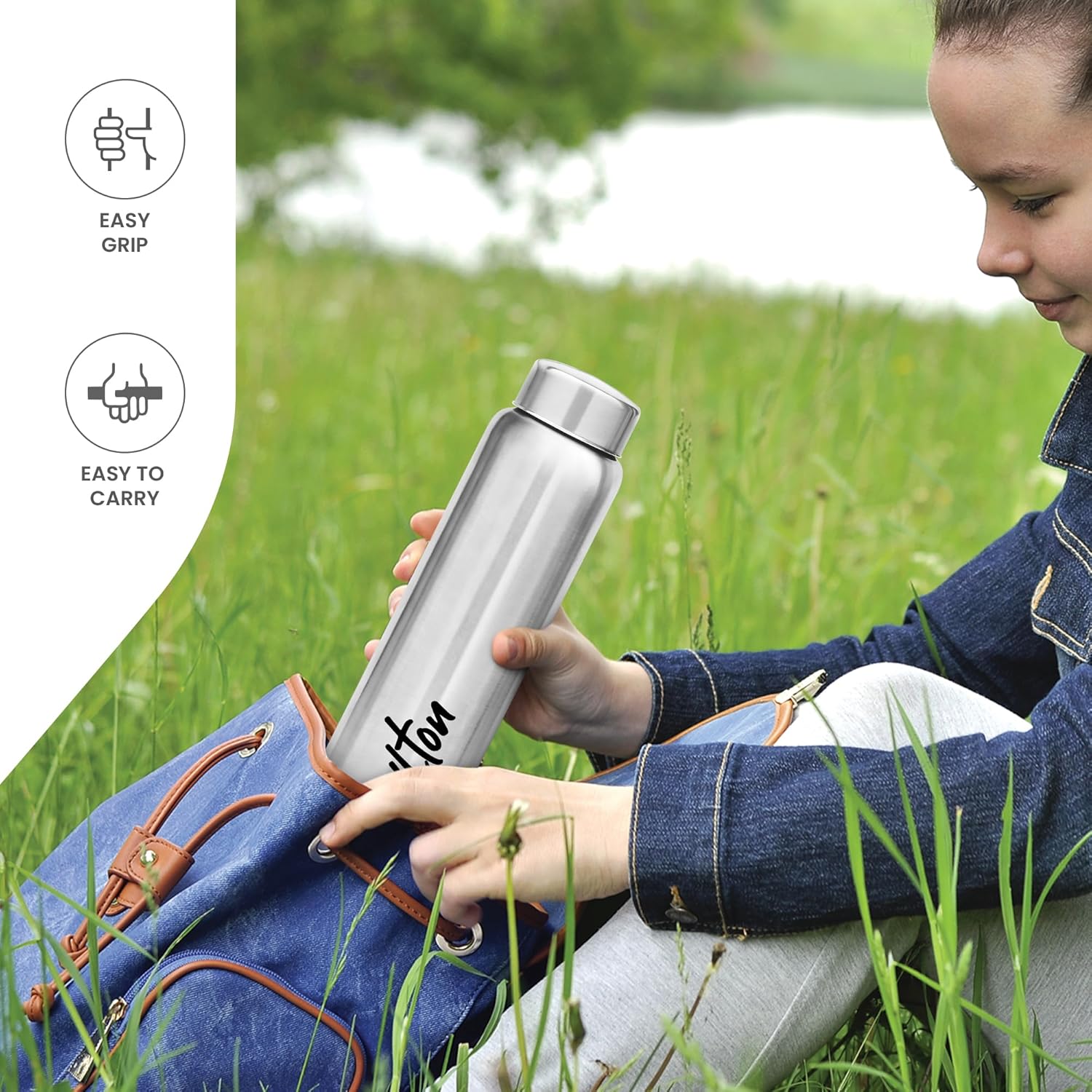 MILTON Aqua 1000 Stainless Steel Water Bottle, 920 ml, Silver | Leak Proof | Office Bottle | Gym Bottle | Home | Kitchen | Hiking | Treking Bottle | Travel Bottle