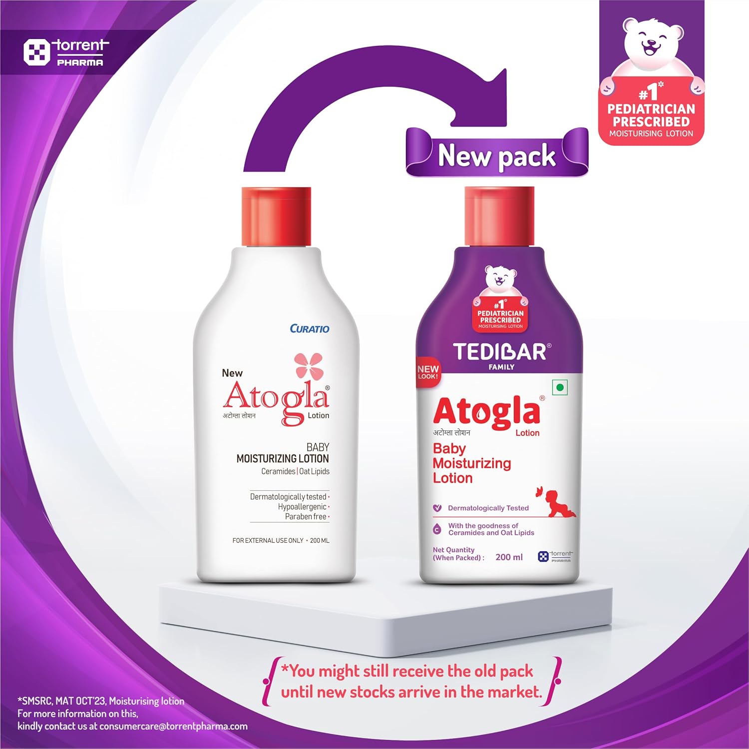 TediBar Atogla Baby Moisturizing Lotion | Dermatologically Tested | With the Goodness of Ceramides & Oat Lipids - 200ml