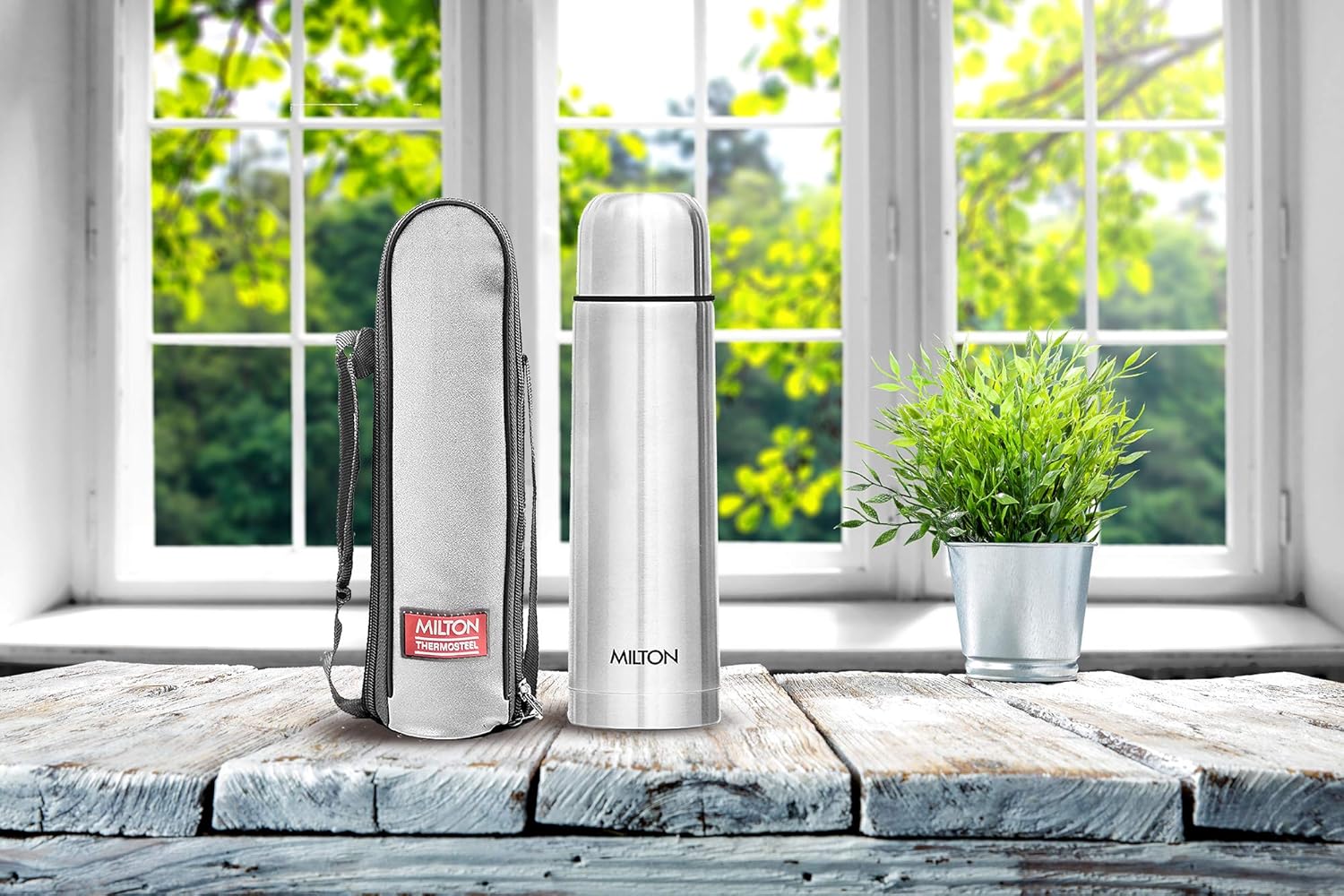 Milton Plain Lid 1000 Thermosteel Water Bottle 1 LTR, 24 Hr Hot and Cold I Leak Proof Lid, ISI Certified I Vacuum Insulated I for Office, Gym, School I Silver