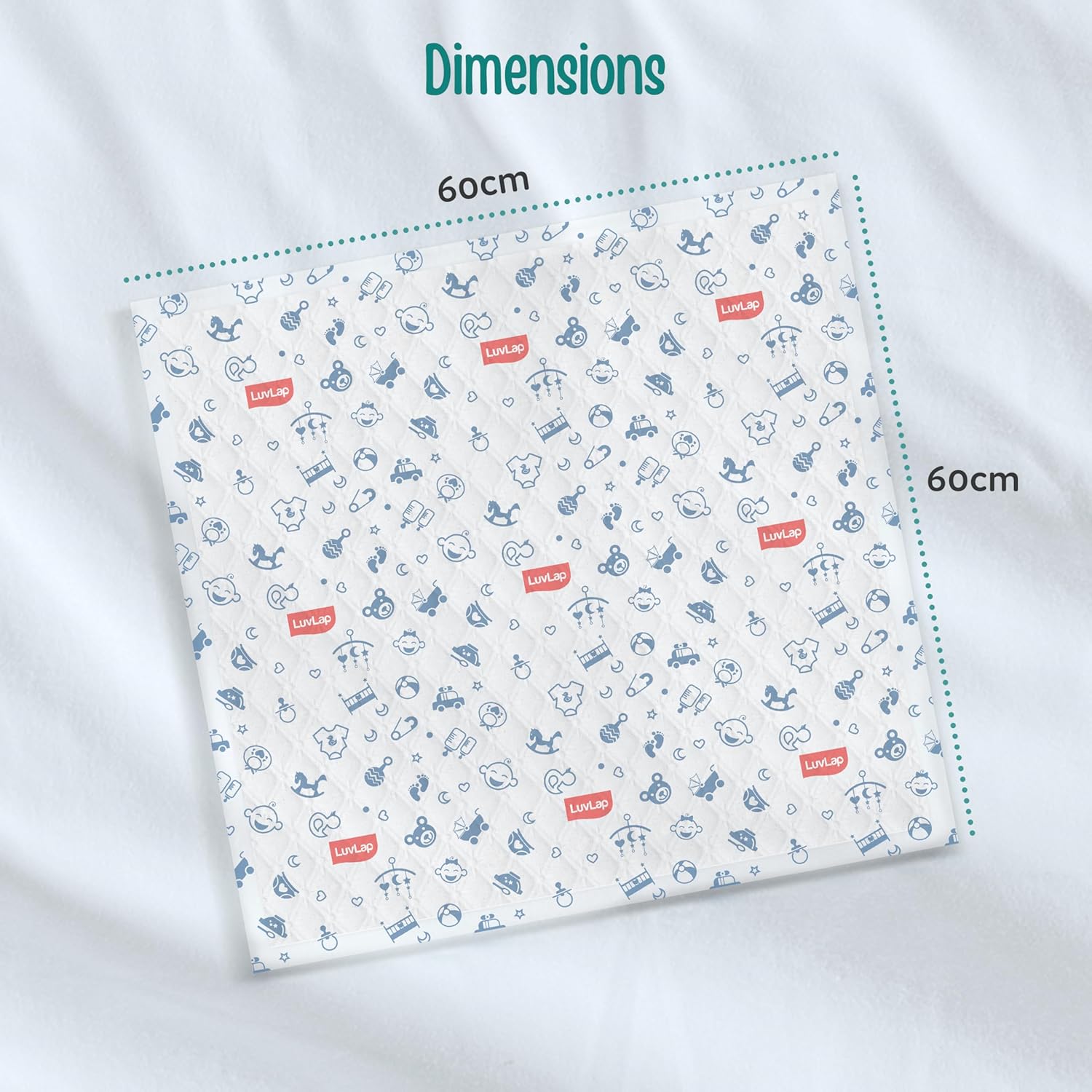 LuvLap Disposable Changing Mats | Ultra Soft & Gentle | Highly Absorbent | Hypoallergenic | Waterproof Backsheet - (10 Mats - 60cm*60cm)