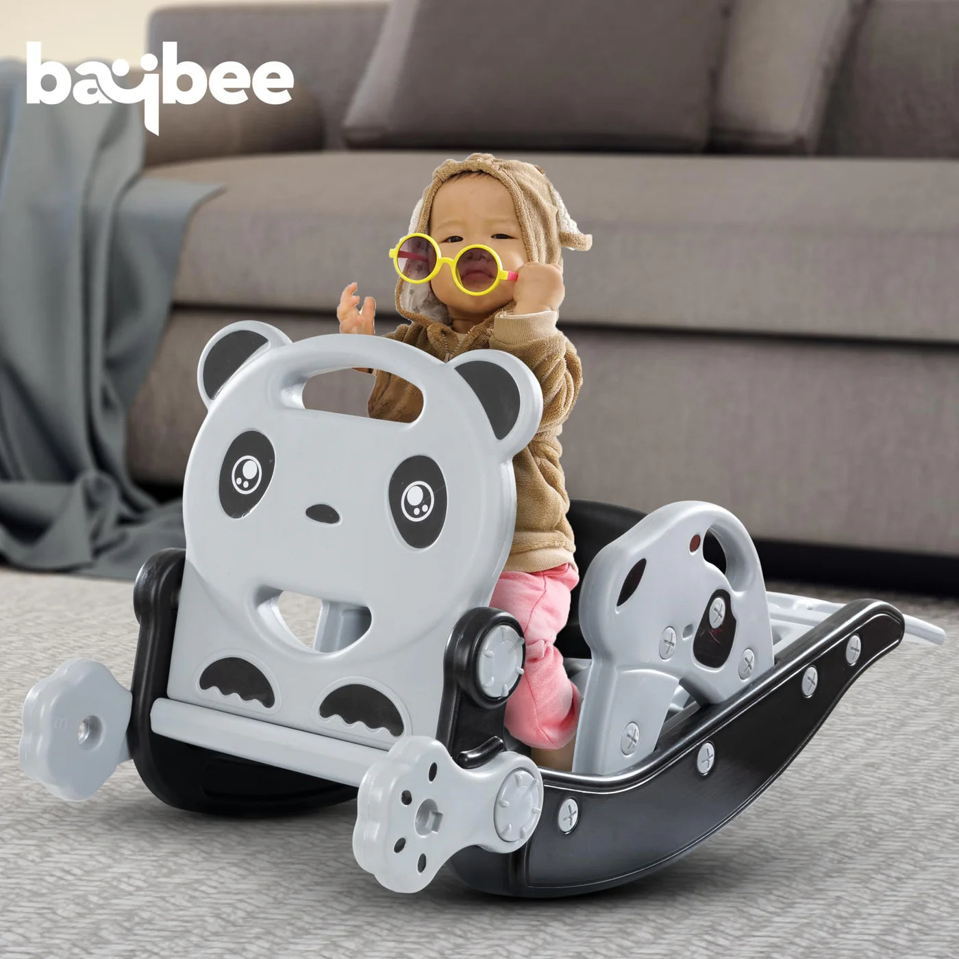 Baybee 3 in 1 Panda Garden Slider for Kids, Plastic Baby Slide with Rocker & Baby Chair Combo