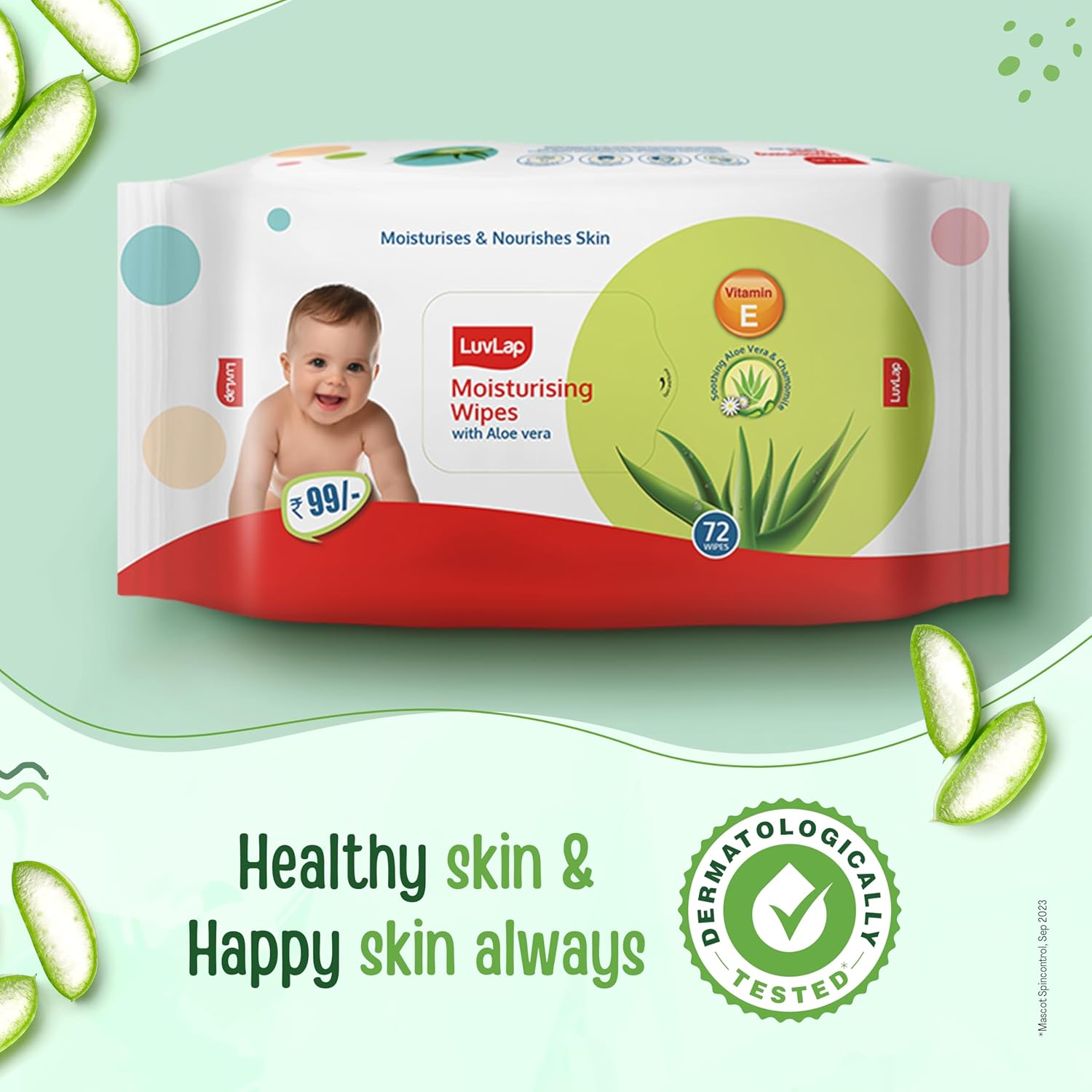 LuvLap Moisturising Wet Wipes without Lid For Baby Skin, Enriched with Aloe Vera, Vitamin E & Chamomile Extract, pH Balanced, Dermatologically Safe, Paraben & Sulphate Free, 72 Wipes