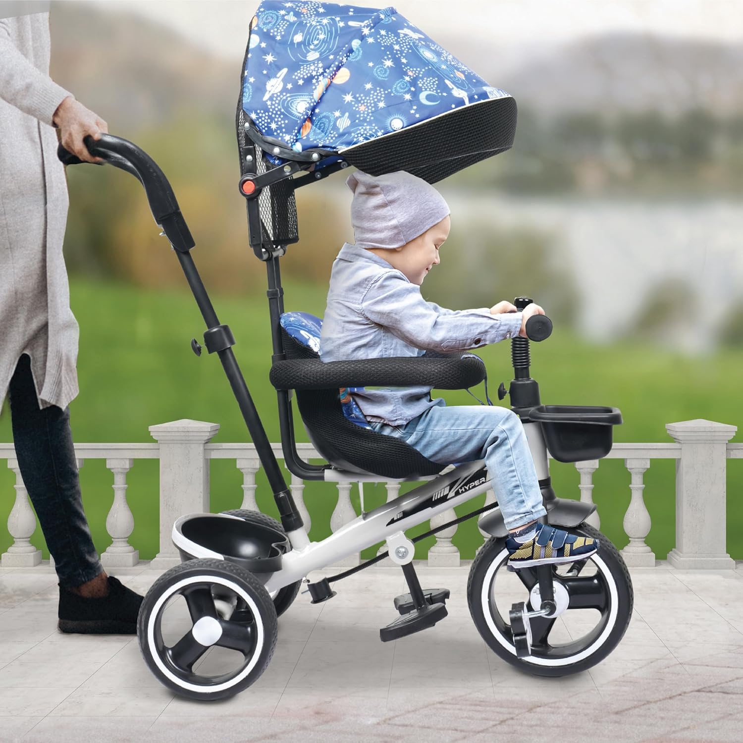 Apple Baby Hyper 500 PRO Galaxy/Adjustable Canopy Plug N Play Trike/Baby Tricycle with Parental Control for Age Group 2+ Years Boys/Girls/Carrying Capacity Upto 30-KGS Proudly Made in India (Dark Blue)