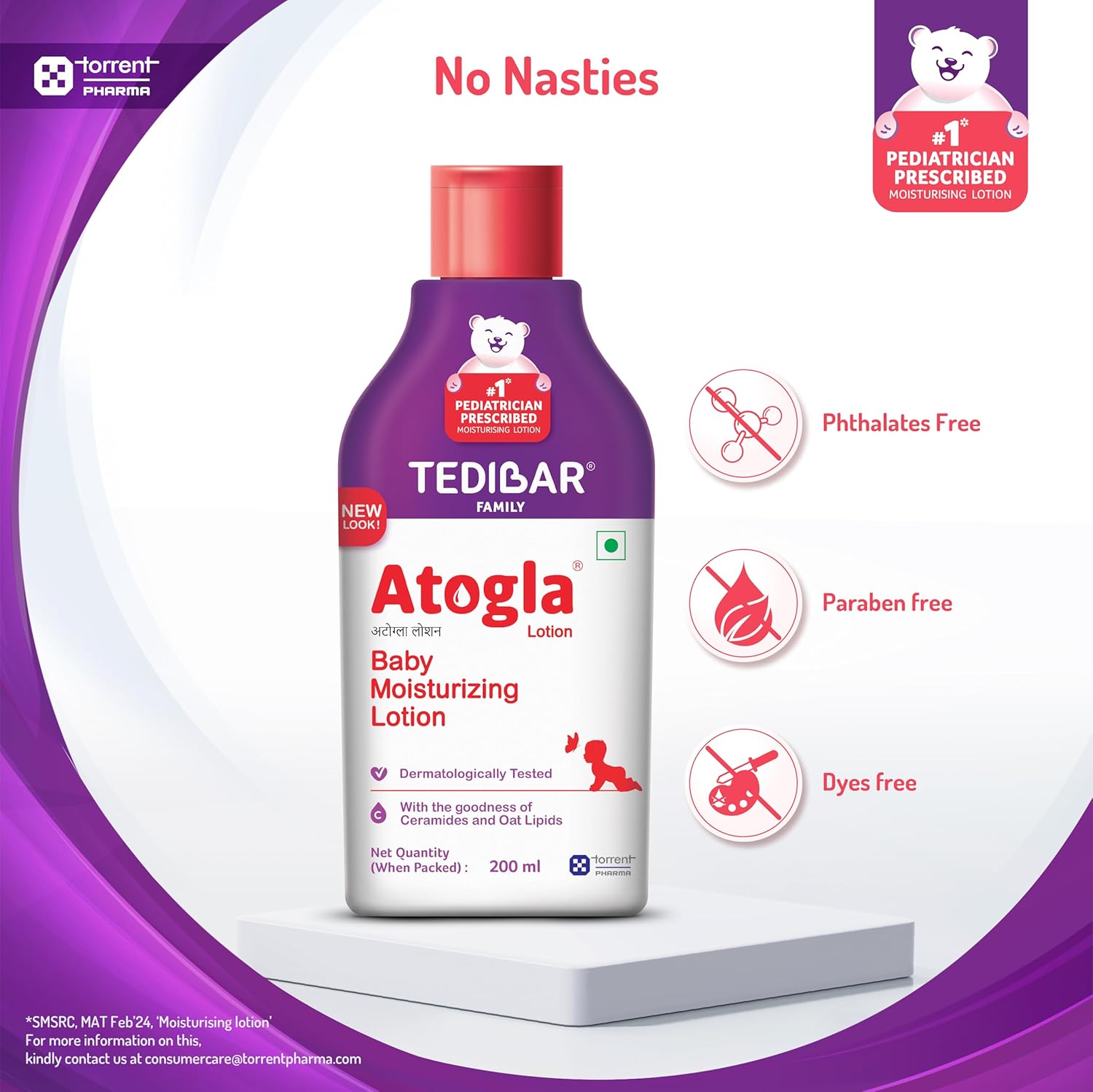 TediBar Atogla Baby Moisturizing Lotion | Dermatologically Tested | With the Goodness of Ceramides & Oat Lipids - 200ml