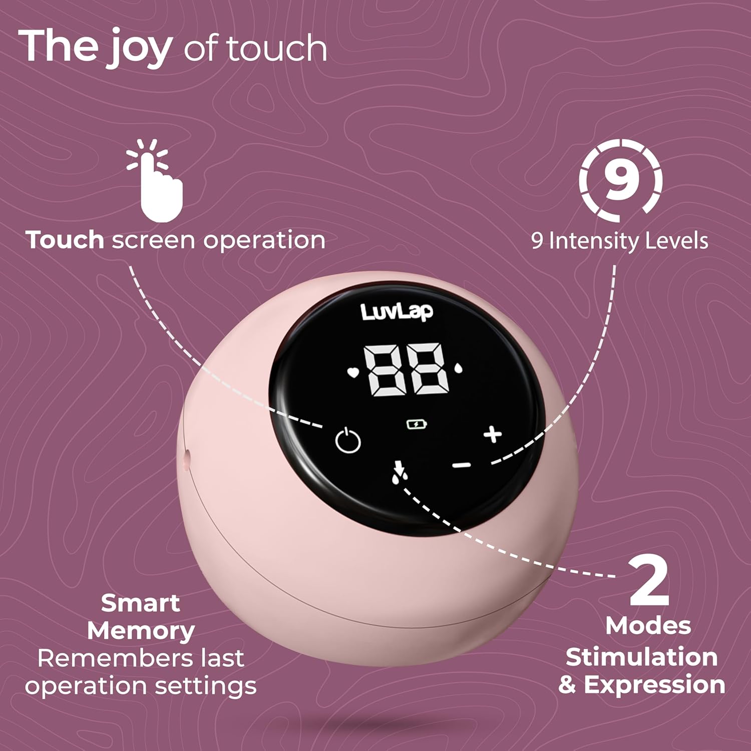 LuvLap Adore Electric Breast Pump | Soft Massage Cushion Gentle on Skin | 2 Modes with 9 Intensity Level | BPA FREE | 2 Free Breast pads