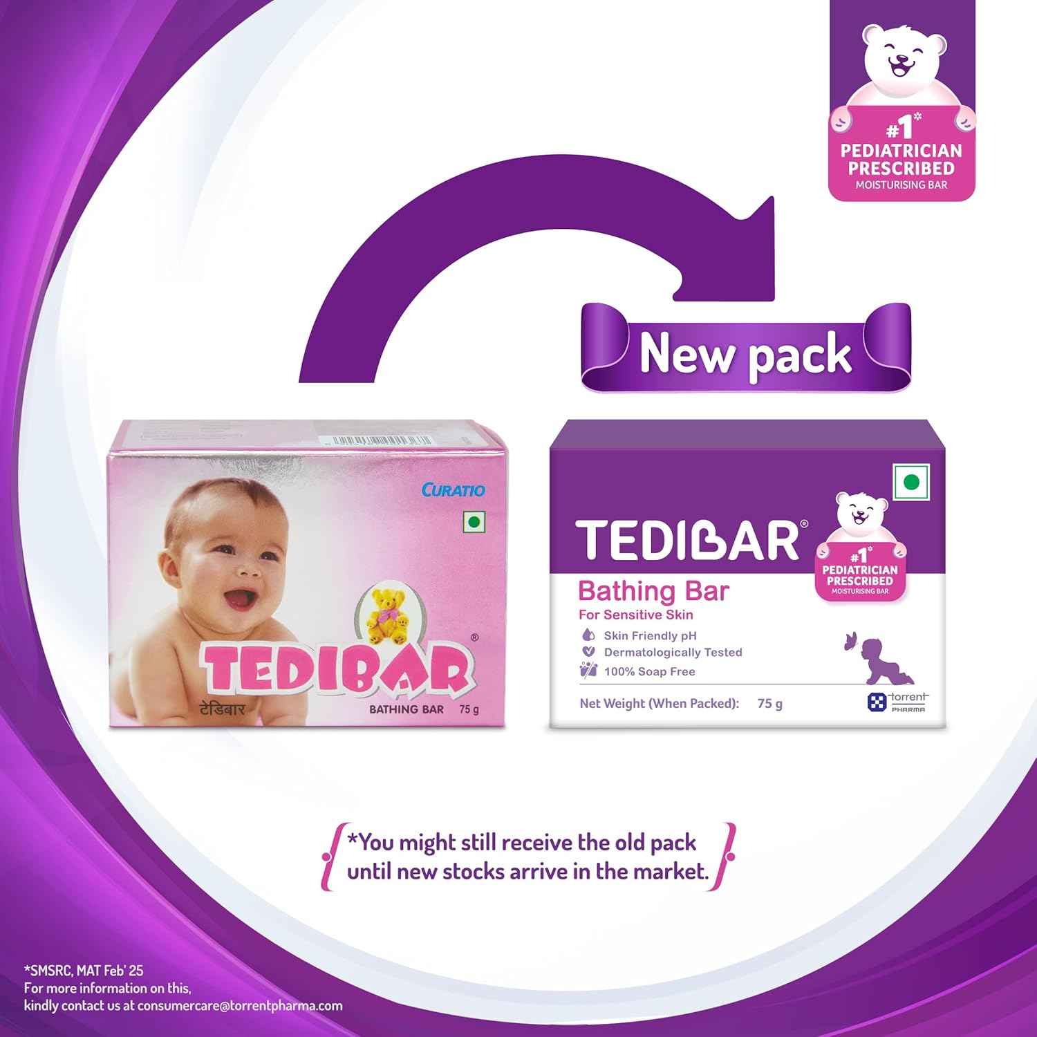 TediBar Bathing Bar for Sensitive Skin | Skin Friendly pH | Dermatologically Tested | 100% Soap Free - 75g (pack of 1)