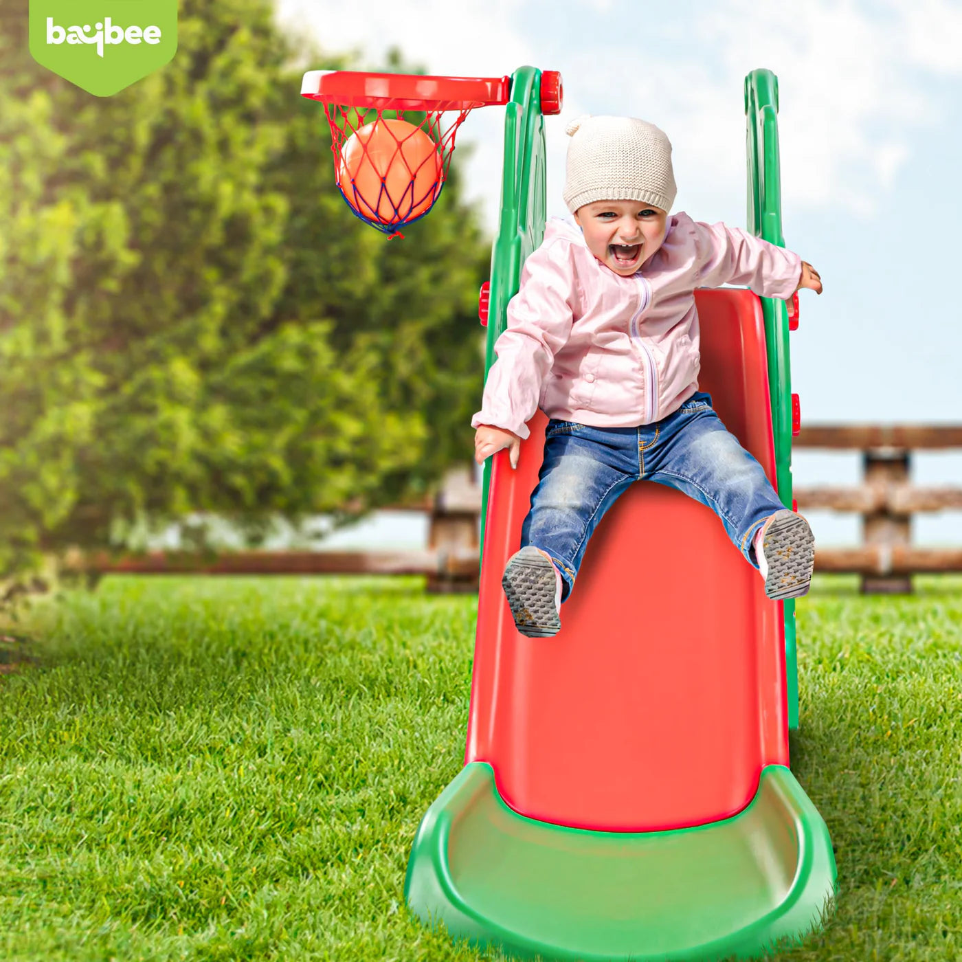 Baybee Garden Swing & Slider for Kids Plastic Baby Slide Cum Swing Combo with Baby Basket Ball Toy for Home/Indoor/Outdoor Play Toys
