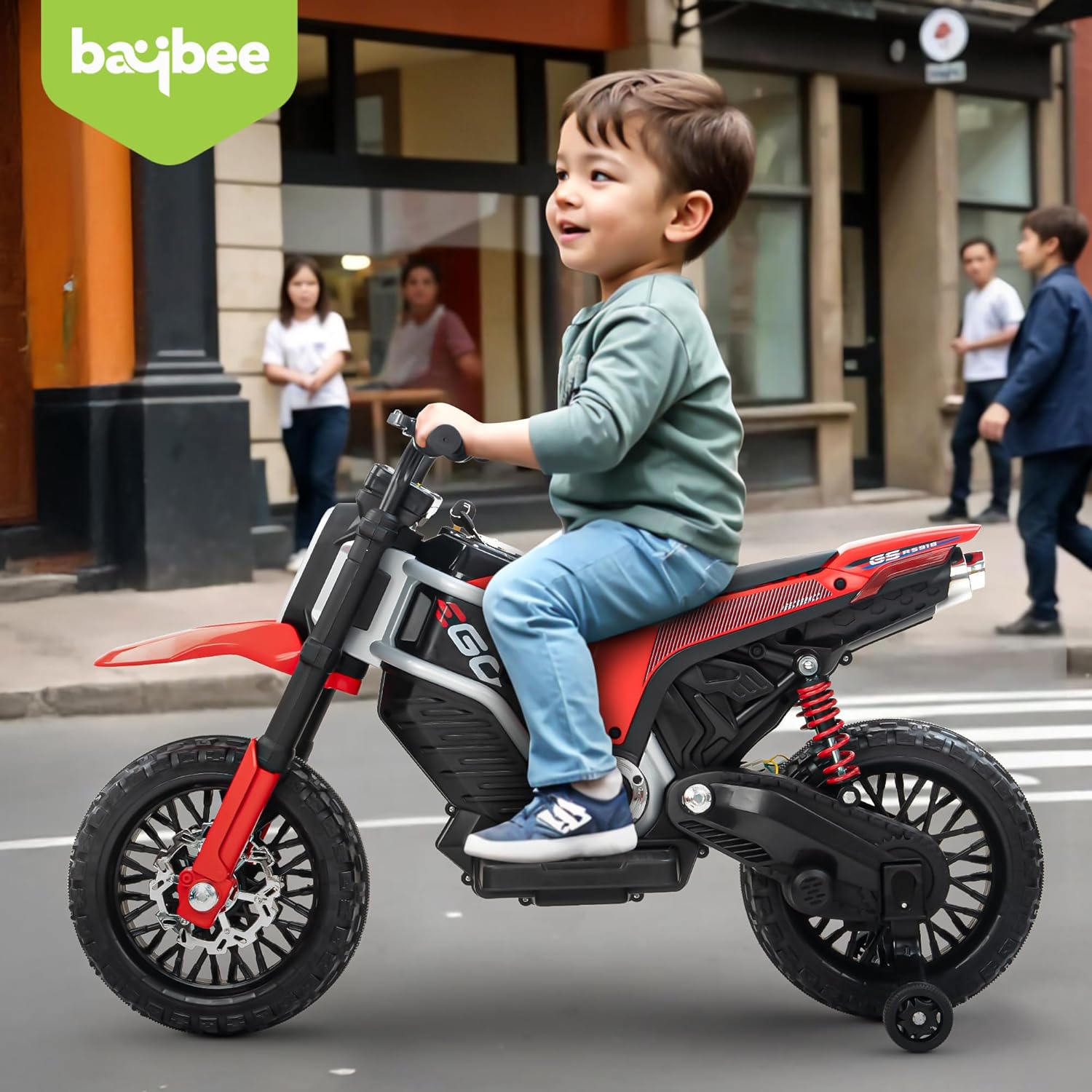 Baybee Motocross Electric Bike for Kids, Ride on Toys Kid's Bikes with LED Light & Music | Rechargeable Baby Bike | Battery Operated Bike for Kids to Drive 2 to 9 Years Boys Girl (Red)
