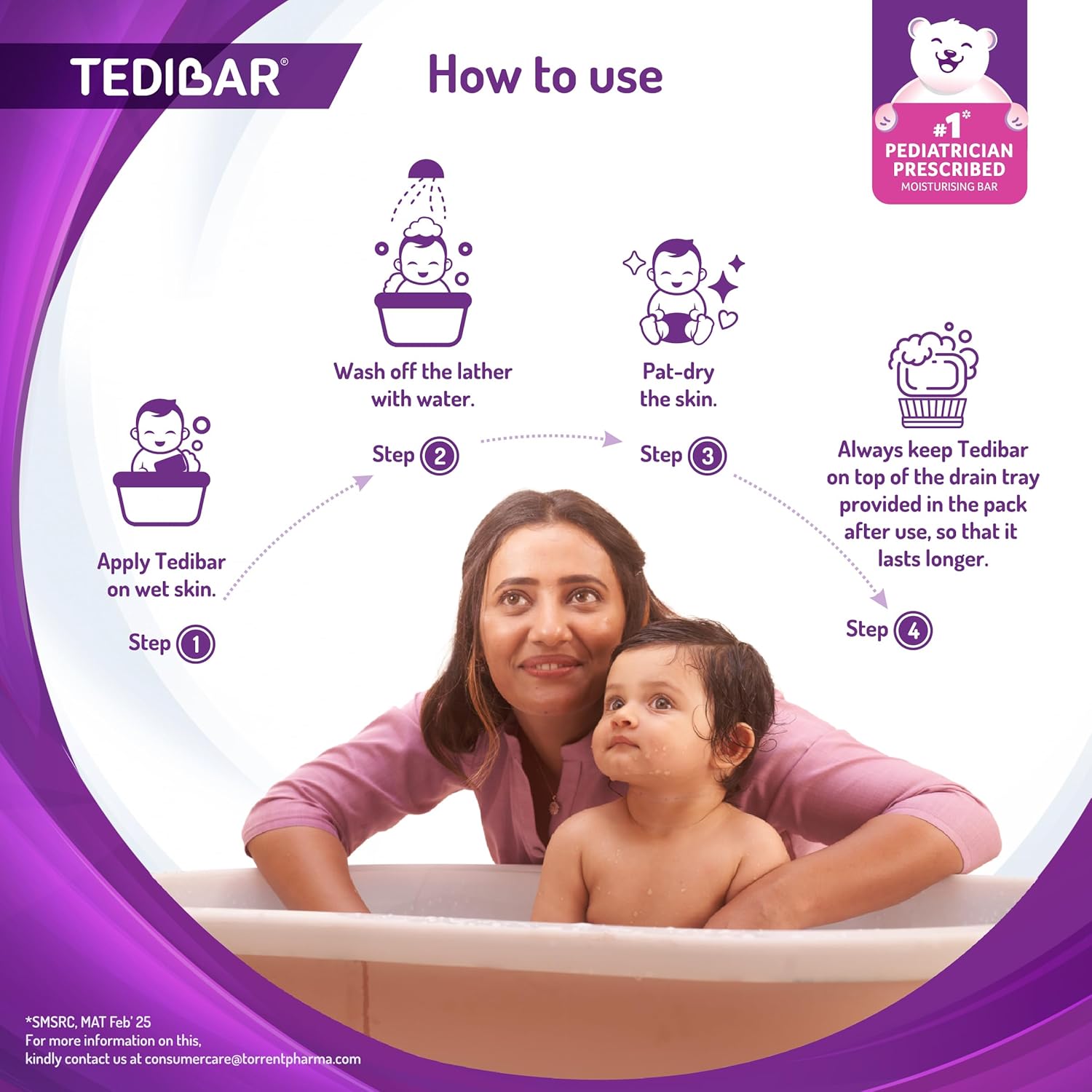 TediBar Bathing Bar for Sensitive Skin | Skin Friendly pH | Dermatologically Tested | 100% Soap Free - 75g (pack of 2)