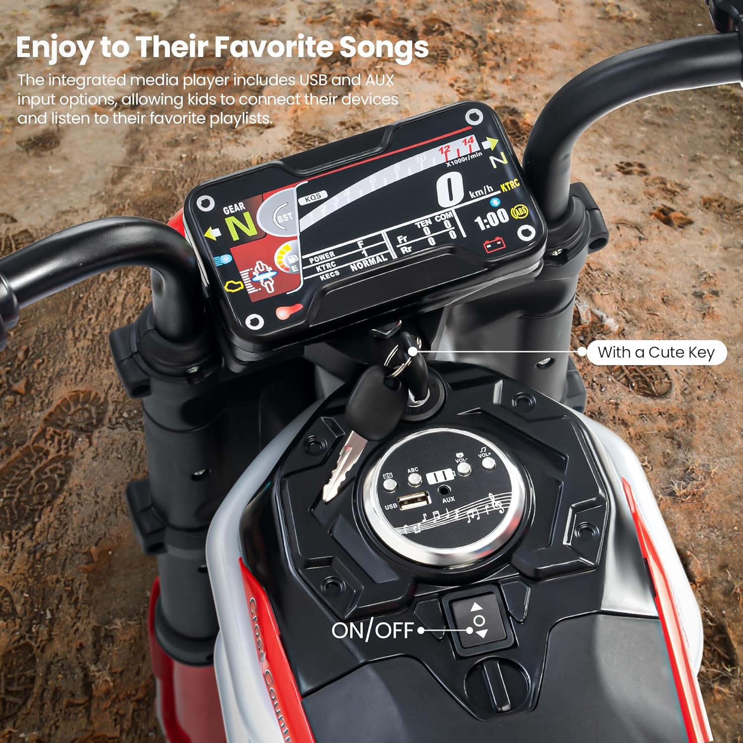 Baybee Motocross Electric Bike for Kids, Ride on Toys Kid's Bikes with LED Light & Music | Rechargeable Baby Bike | Battery Operated Bike for Kids to Drive 2 to 9 Years Boys Girl (Red)