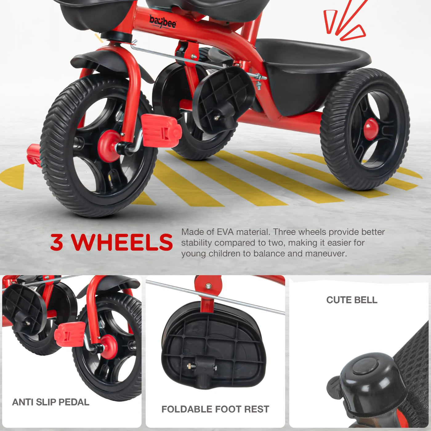 Baybee Trilo 2 in 1 Baby Tricycle for Kids, Smart Kids Tricycle with Parental Push Handle - (RED)