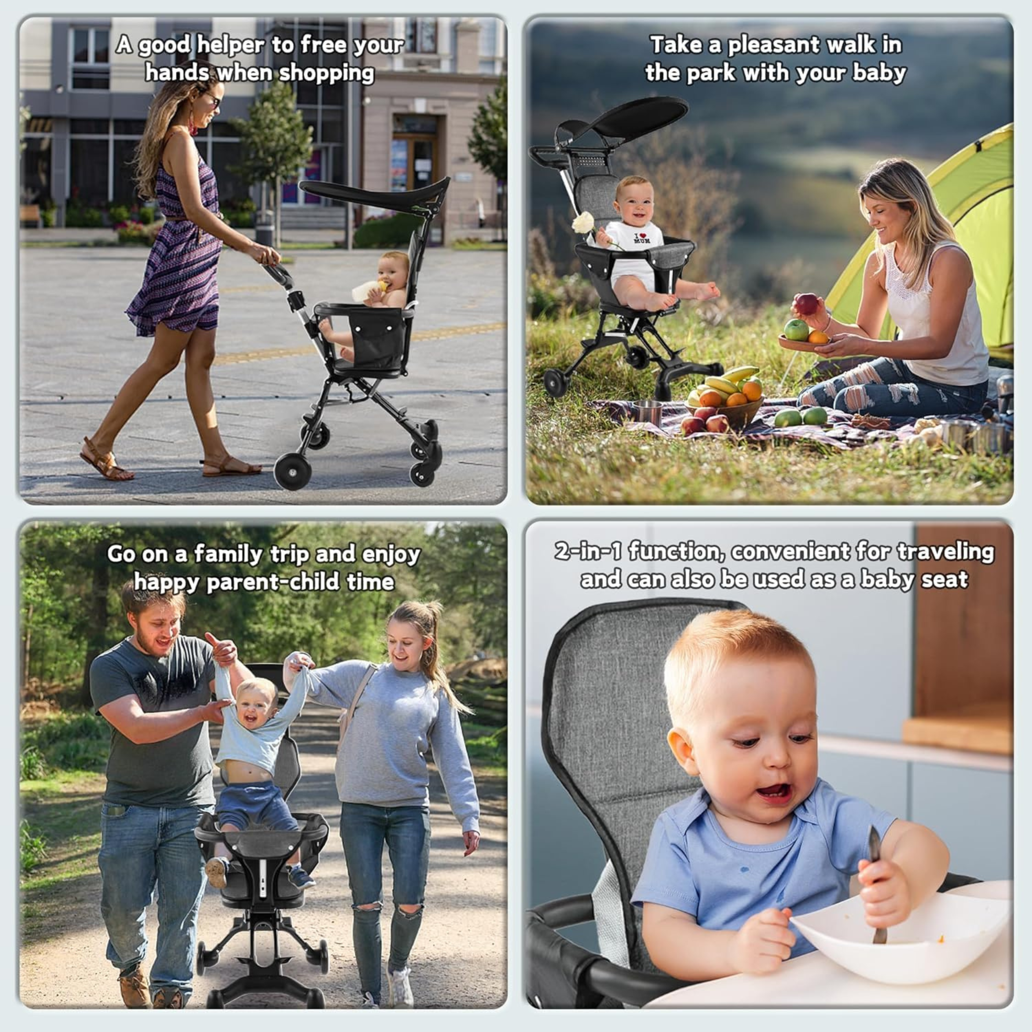 Apple Baby Lightweight Foldable Baby Stroller, Easy to Fold for Travel and Outdoor Use, with Sunshade and 360° Rotating Seat, Adjustable Handle, Soft Wheel, No Assembly Required