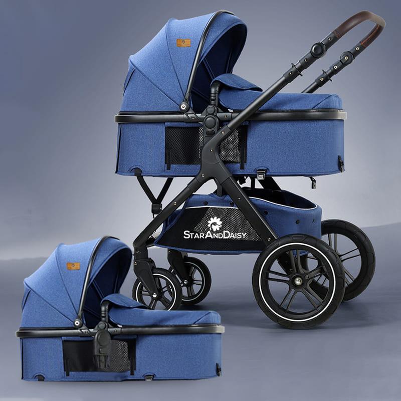 StarAndDaisy EasyGo Baby Stroller Travel Friendly Luxury Baby Strollers and Kids Strollers / Pram / Buggy , Pushchair with high landscape seat, one-push folding, convertible bassinet design (Blue with Black Tubes)