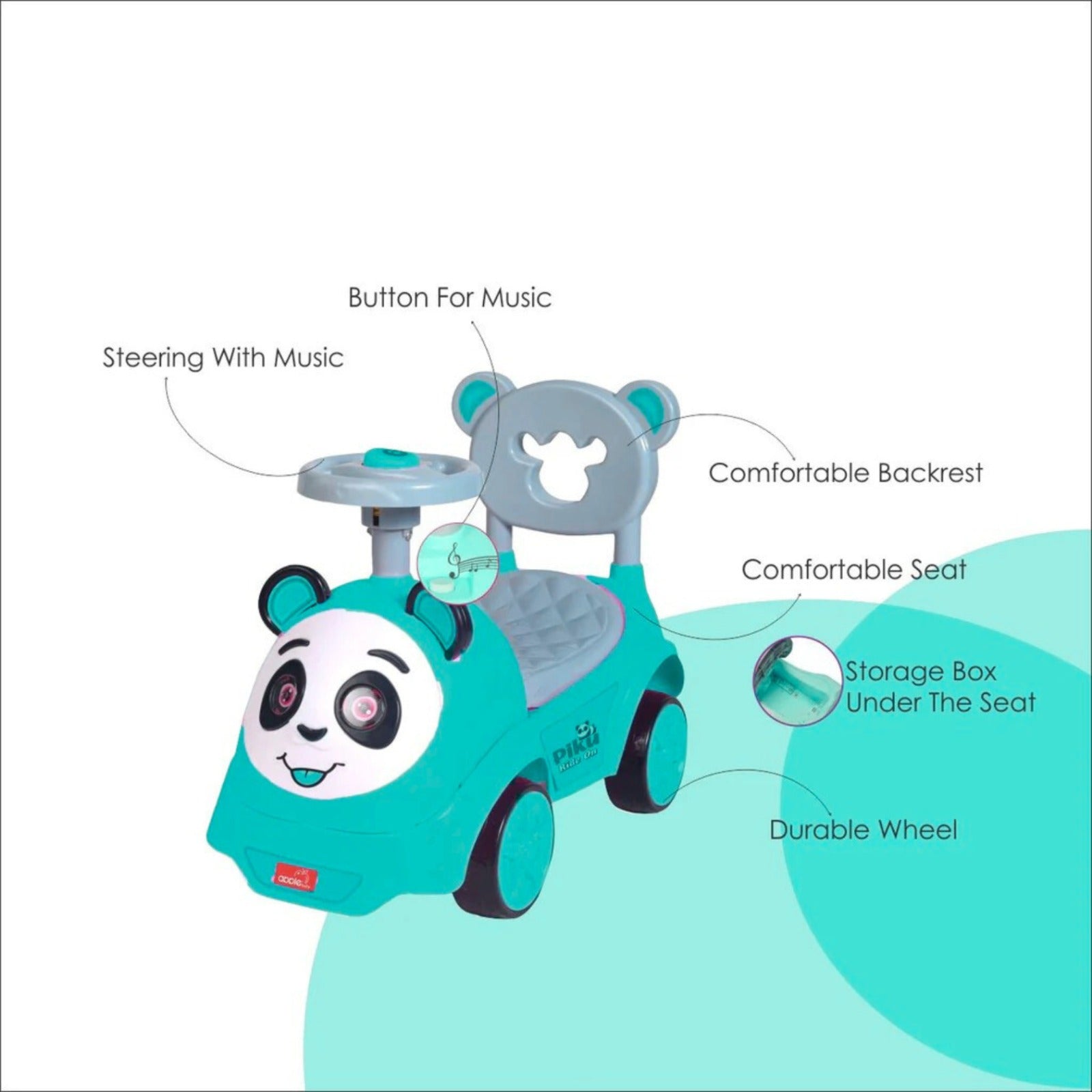 apple baby Piku Ride-on 2 in 1 | Attractive head with light & Music | comfortable Backrest | Steering with Music | Storage Box | Button For Music | Durable Wheel | Comfortable Seat | Carrying Capacity Upto 20kg - 12M+ (Green)