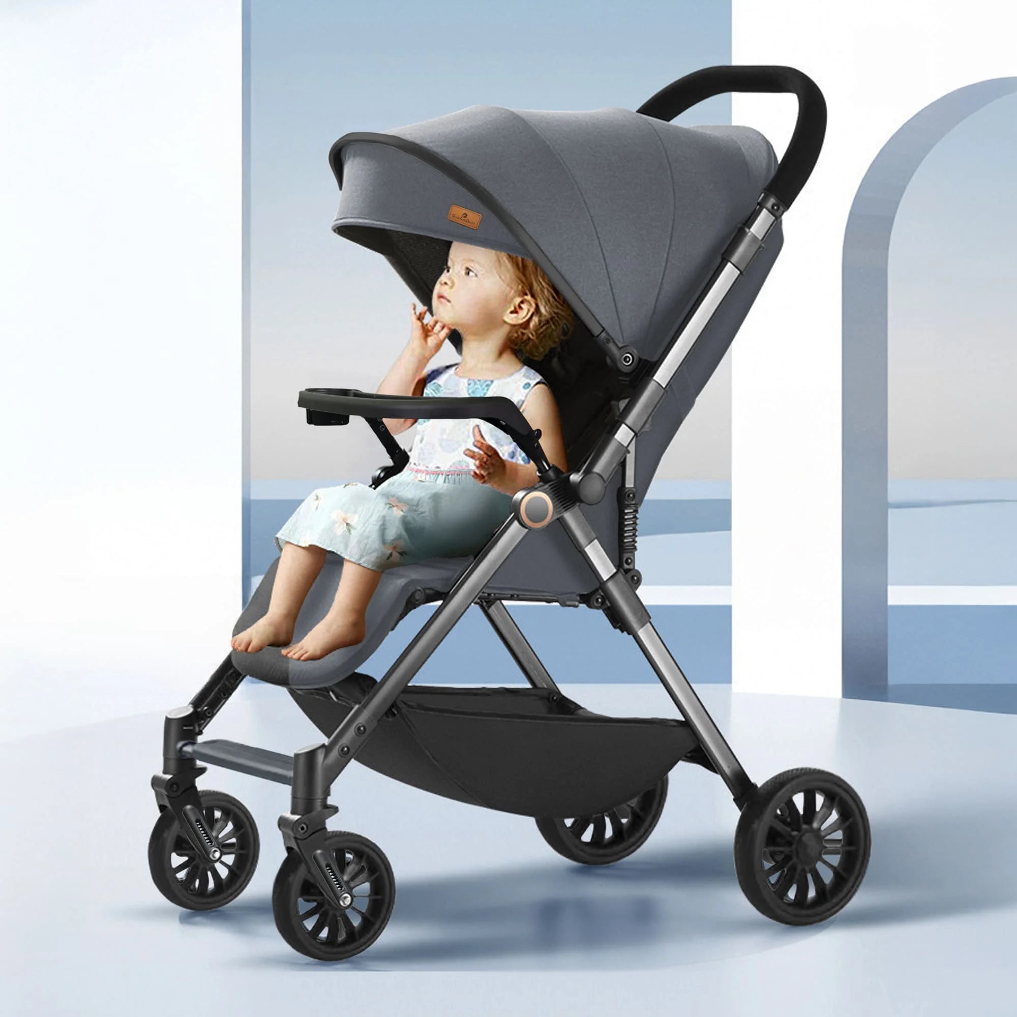StarAndDaisy Baby Stride Premium Travel Stroller with 360 Wheels, Infant Stroller with Seat Adjustment and Adjustable Footrest – Grey