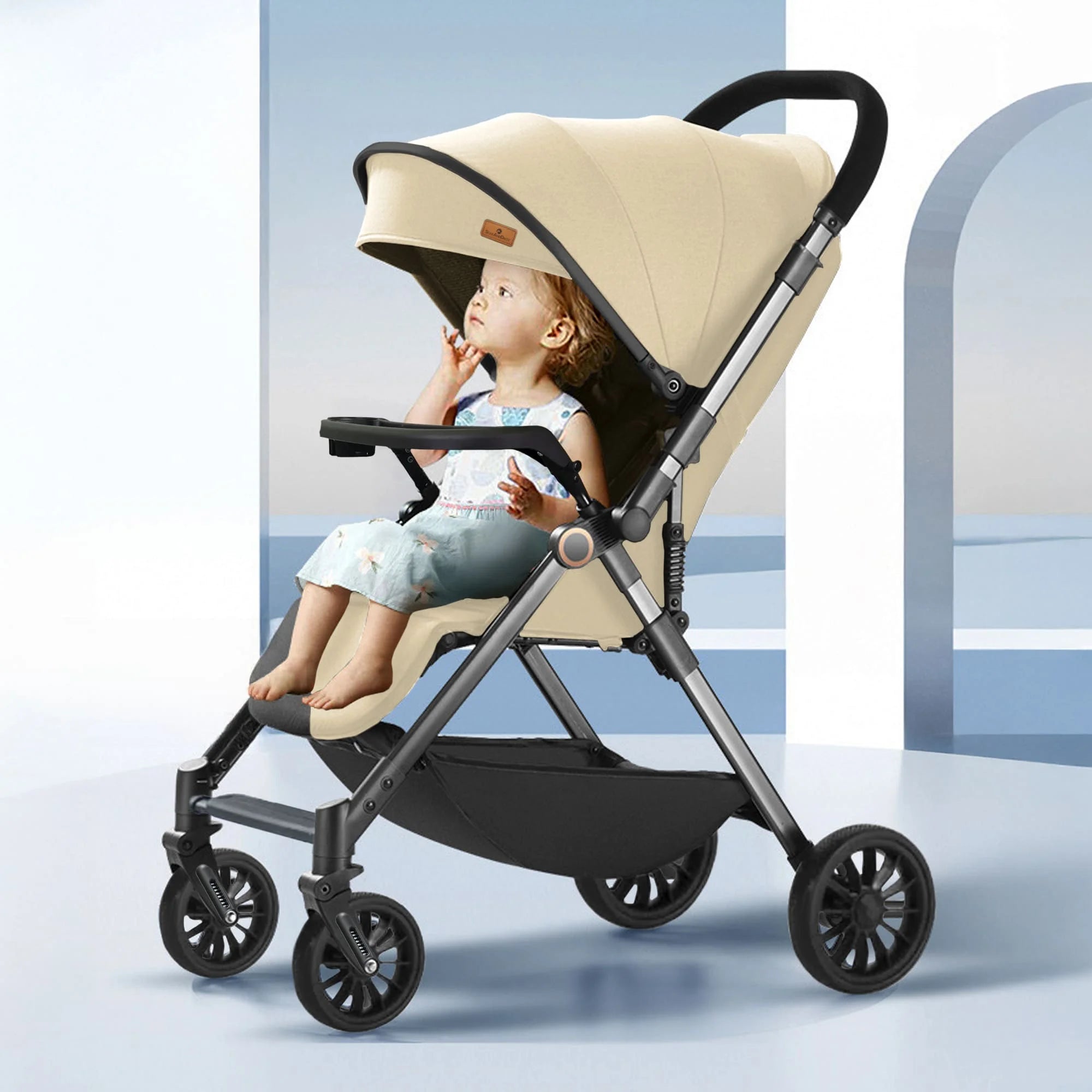 StarAndDaisy Baby Stride Premium Travel Pram with Three Seat Adjustment, Infant Stroller with Wheels and Adjustable Footrest – Khaki