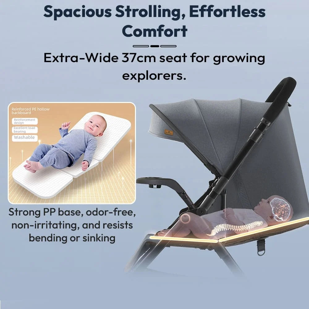 StarAndDaisy Baby Stride Premium Travel Stroller with 360 Wheels, Infant Stroller with Seat Adjustment and Adjustable Footrest – Grey