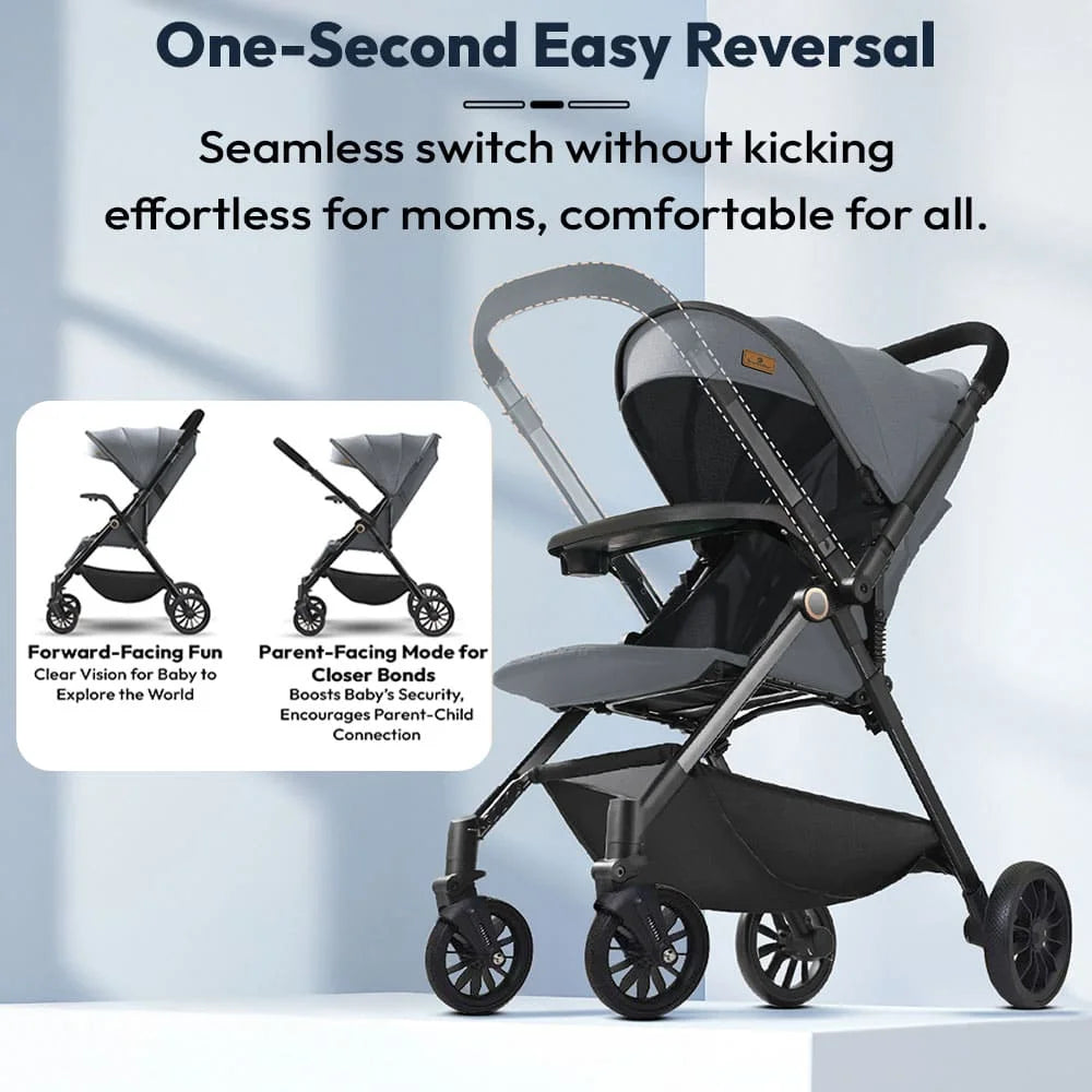 StarAndDaisy Baby Stride Premium Travel Stroller with 360 Wheels, Infant Stroller with Seat Adjustment and Adjustable Footrest – Grey