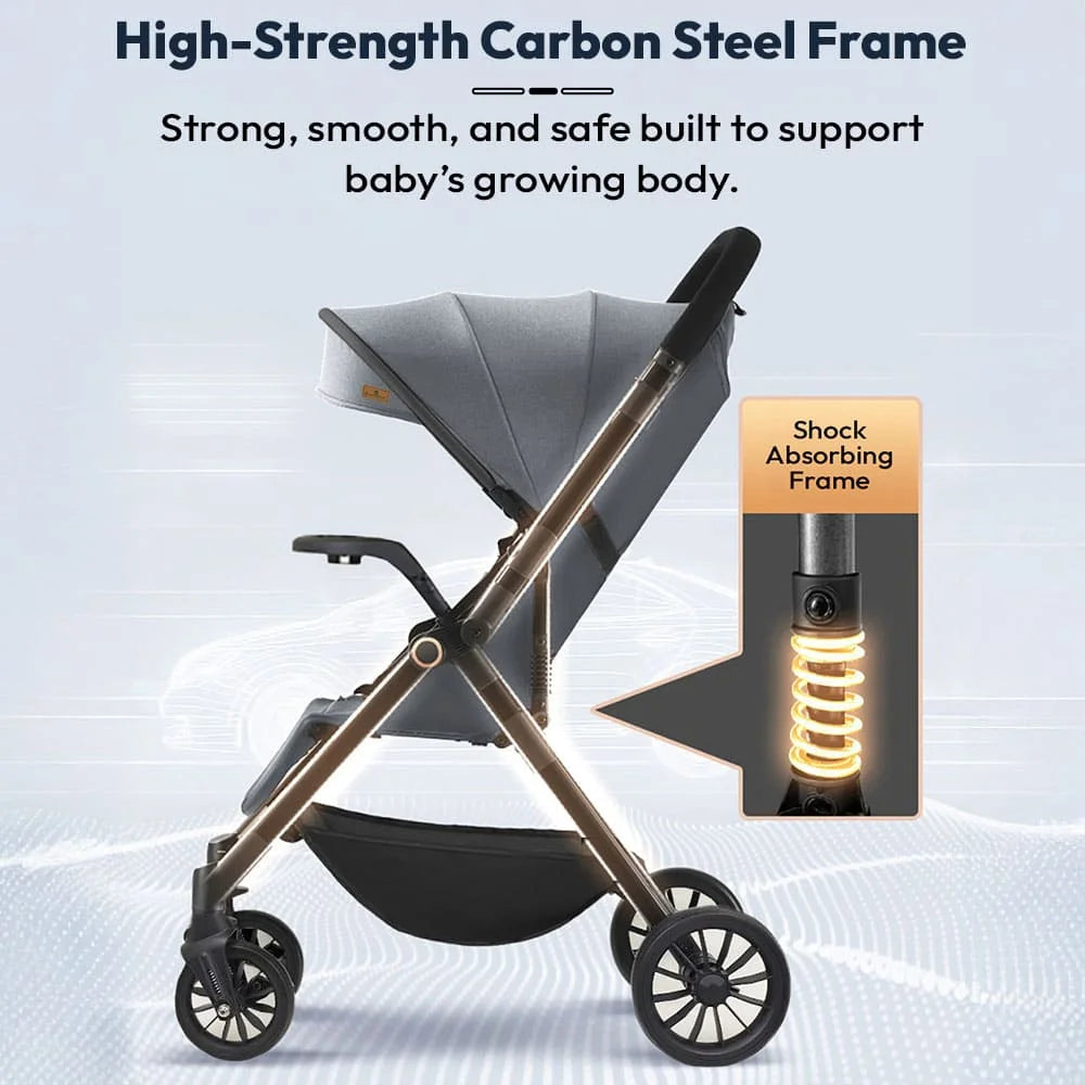 StarAndDaisy Baby Stride Premium Travel Stroller with 360 Wheels, Infant Stroller with Seat Adjustment and Adjustable Footrest – Grey
