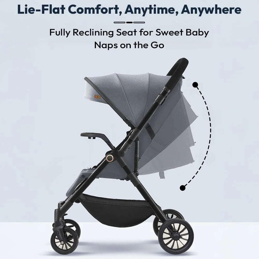 StarAndDaisy Baby Stride Premium Travel Stroller with 360 Wheels, Infant Stroller with Seat Adjustment and Adjustable Footrest – Grey