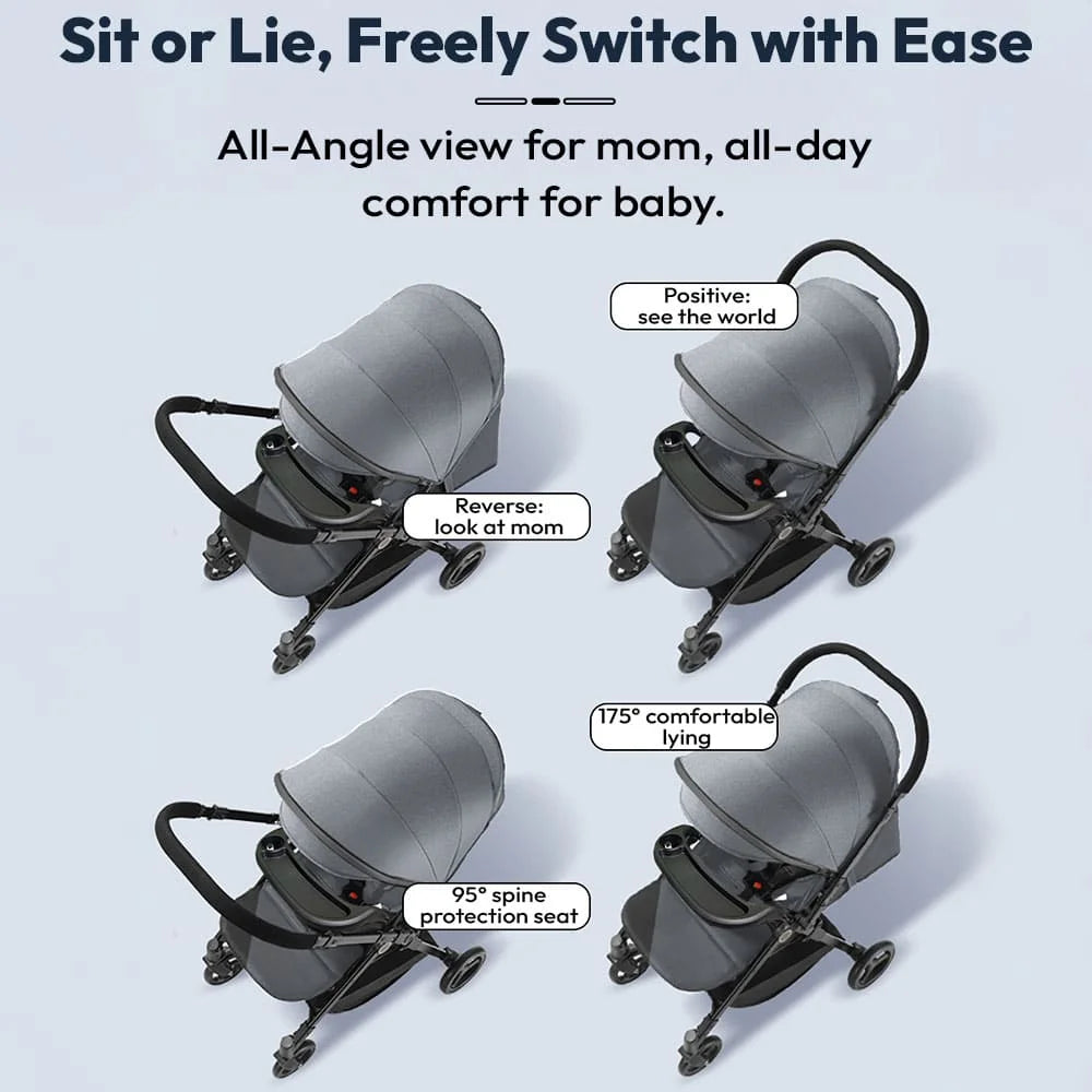 StarAndDaisy Baby Stride Premium Travel Stroller with 360 Wheels, Infant Stroller with Seat Adjustment and Adjustable Footrest – Grey