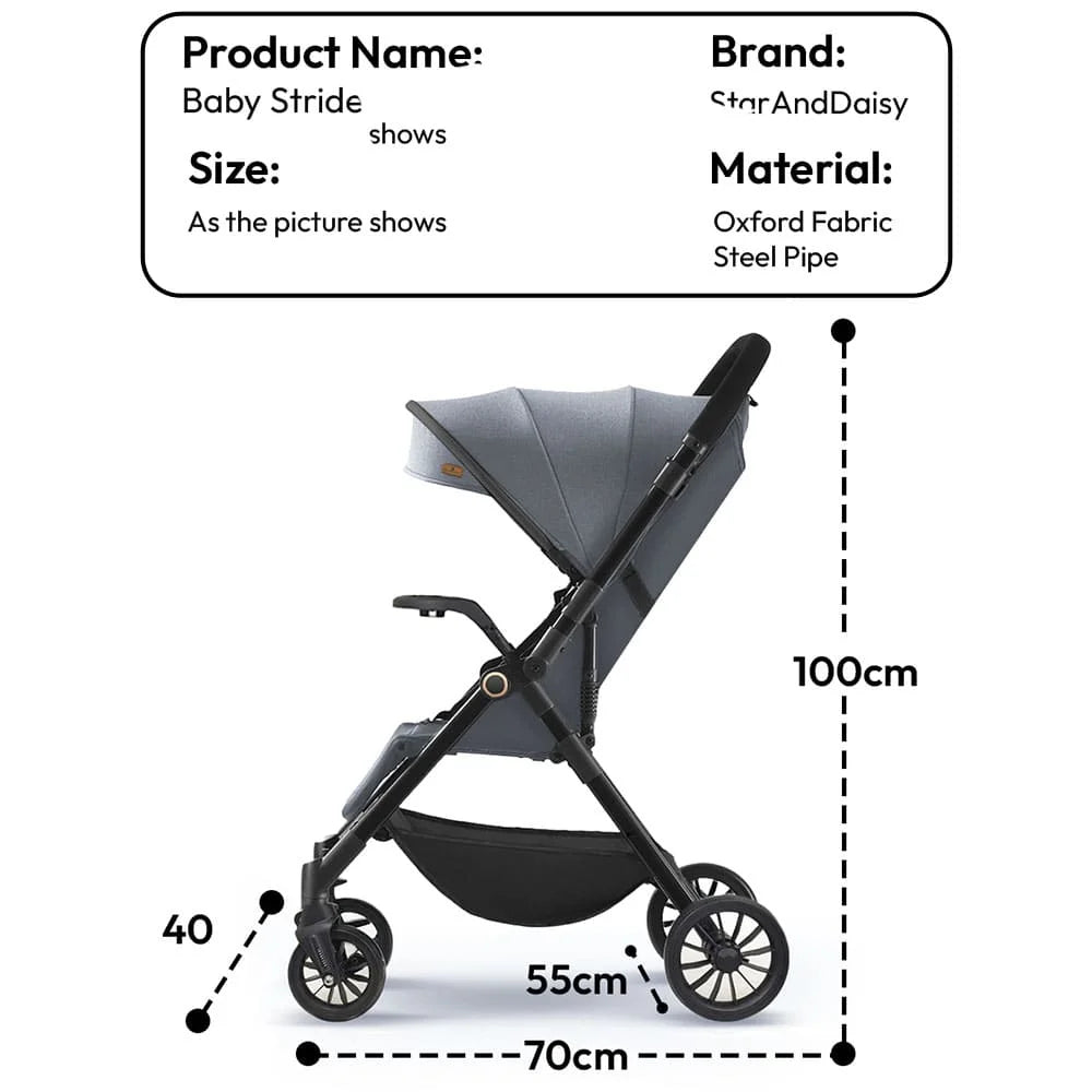 StarAndDaisy Baby Stride Premium Travel Stroller with 360 Wheels, Infant Stroller with Seat Adjustment and Adjustable Footrest – Grey