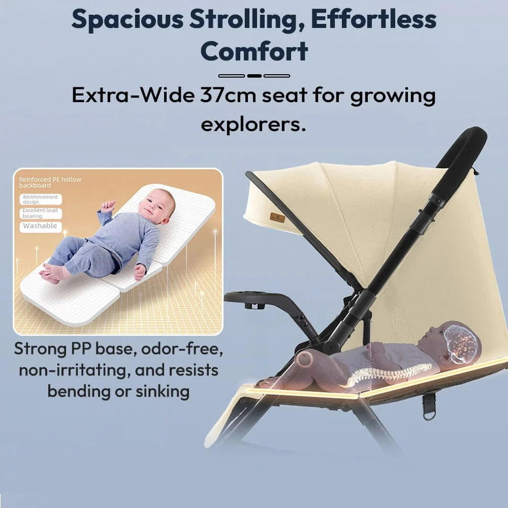 StarAndDaisy Baby Stride Premium Travel Pram with Three Seat Adjustment, Infant Stroller with Wheels and Adjustable Footrest – Khaki