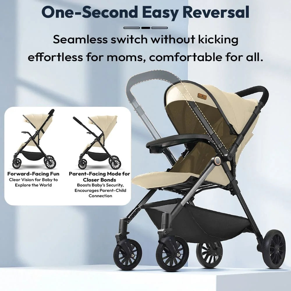 StarAndDaisy Baby Stride Premium Travel Pram with Three Seat Adjustment, Infant Stroller with Wheels and Adjustable Footrest – Khaki