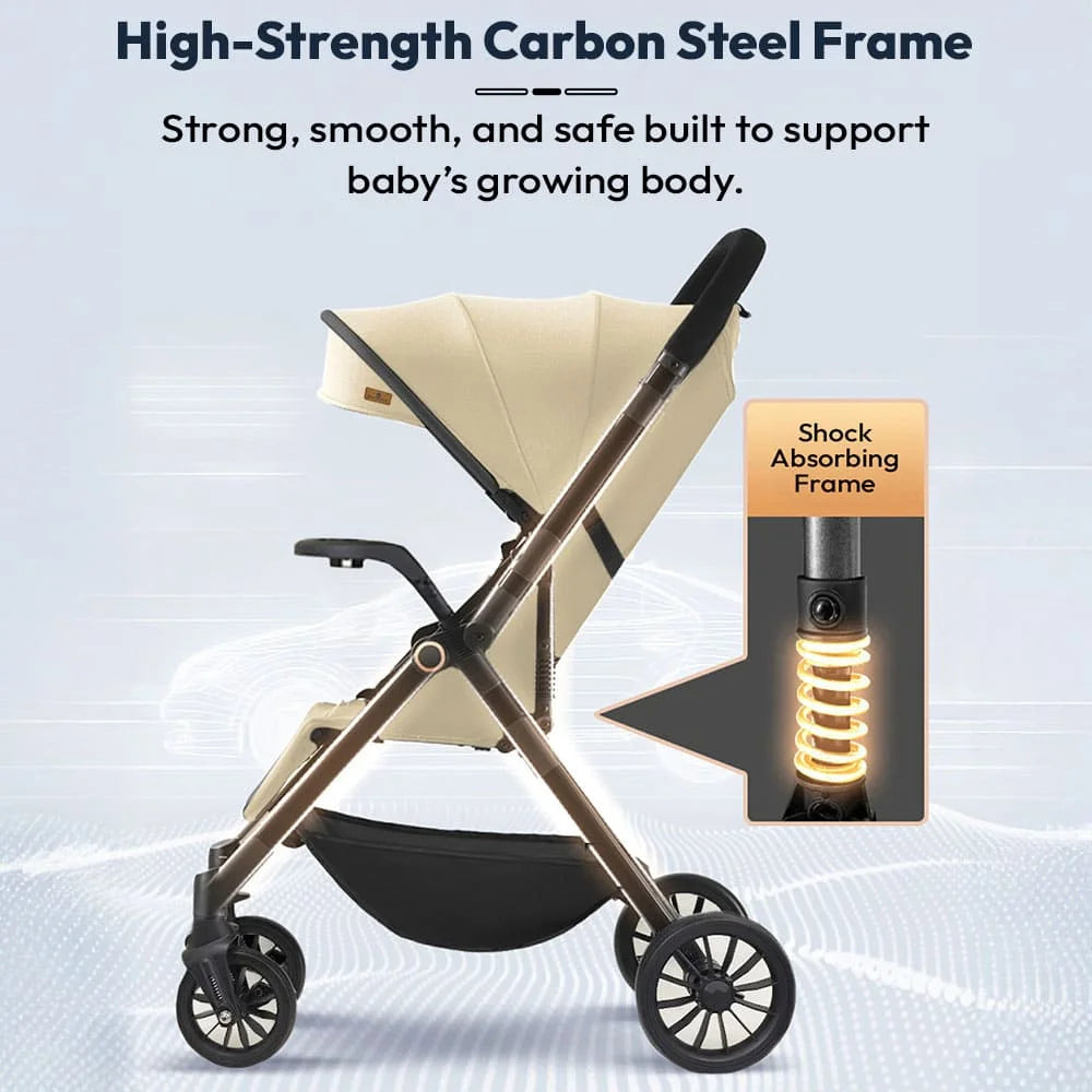 StarAndDaisy Baby Stride Premium Travel Pram with Three Seat Adjustment, Infant Stroller with Wheels and Adjustable Footrest – Khaki