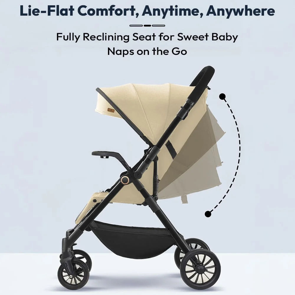 StarAndDaisy Baby Stride Premium Travel Pram with Three Seat Adjustment, Infant Stroller with Wheels and Adjustable Footrest – Khaki