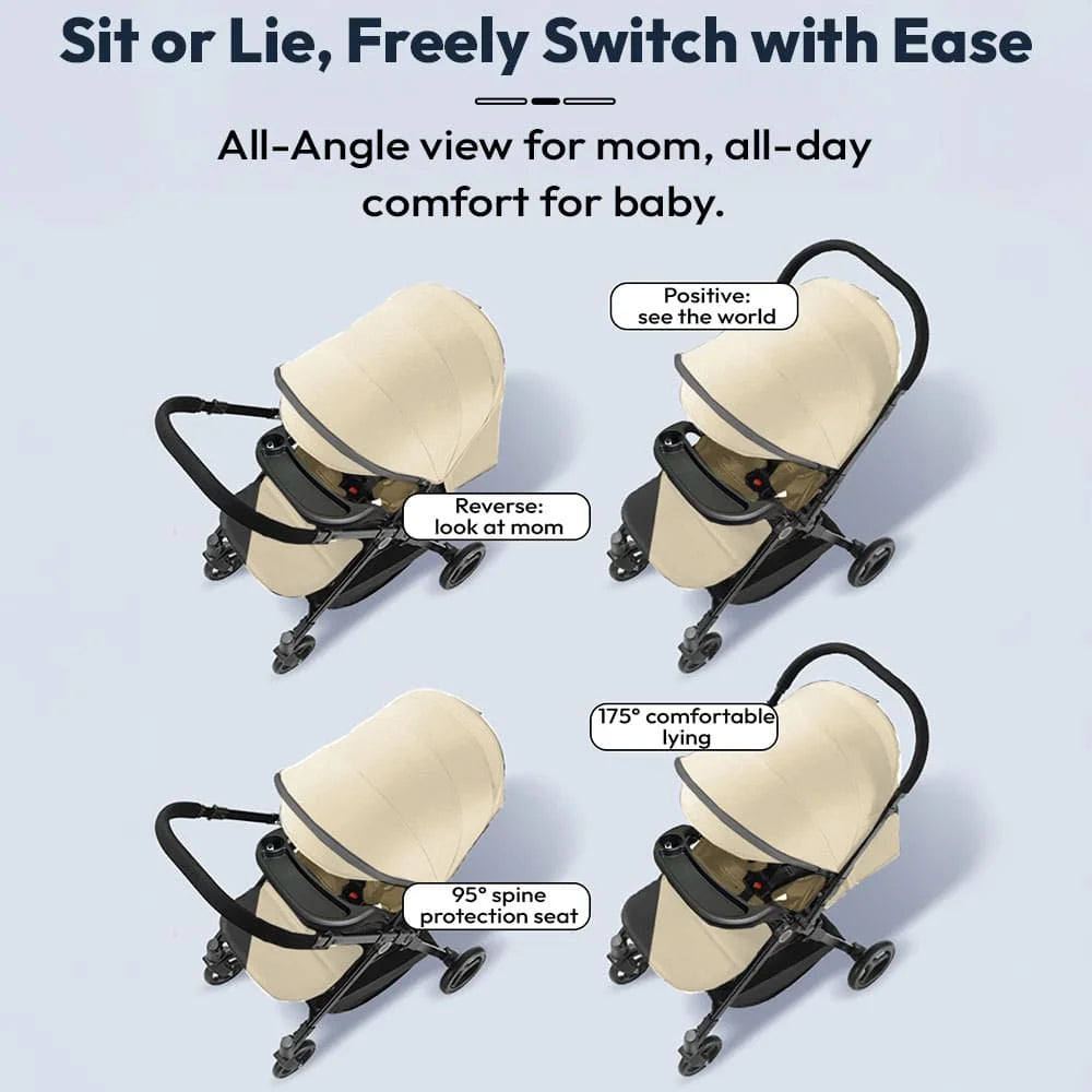 StarAndDaisy Baby Stride Premium Travel Pram with Three Seat Adjustment, Infant Stroller with Wheels and Adjustable Footrest – Khaki