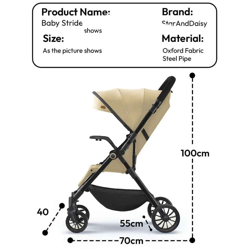 StarAndDaisy Baby Stride Premium Travel Pram with Three Seat Adjustment, Infant Stroller with Wheels and Adjustable Footrest – Khaki