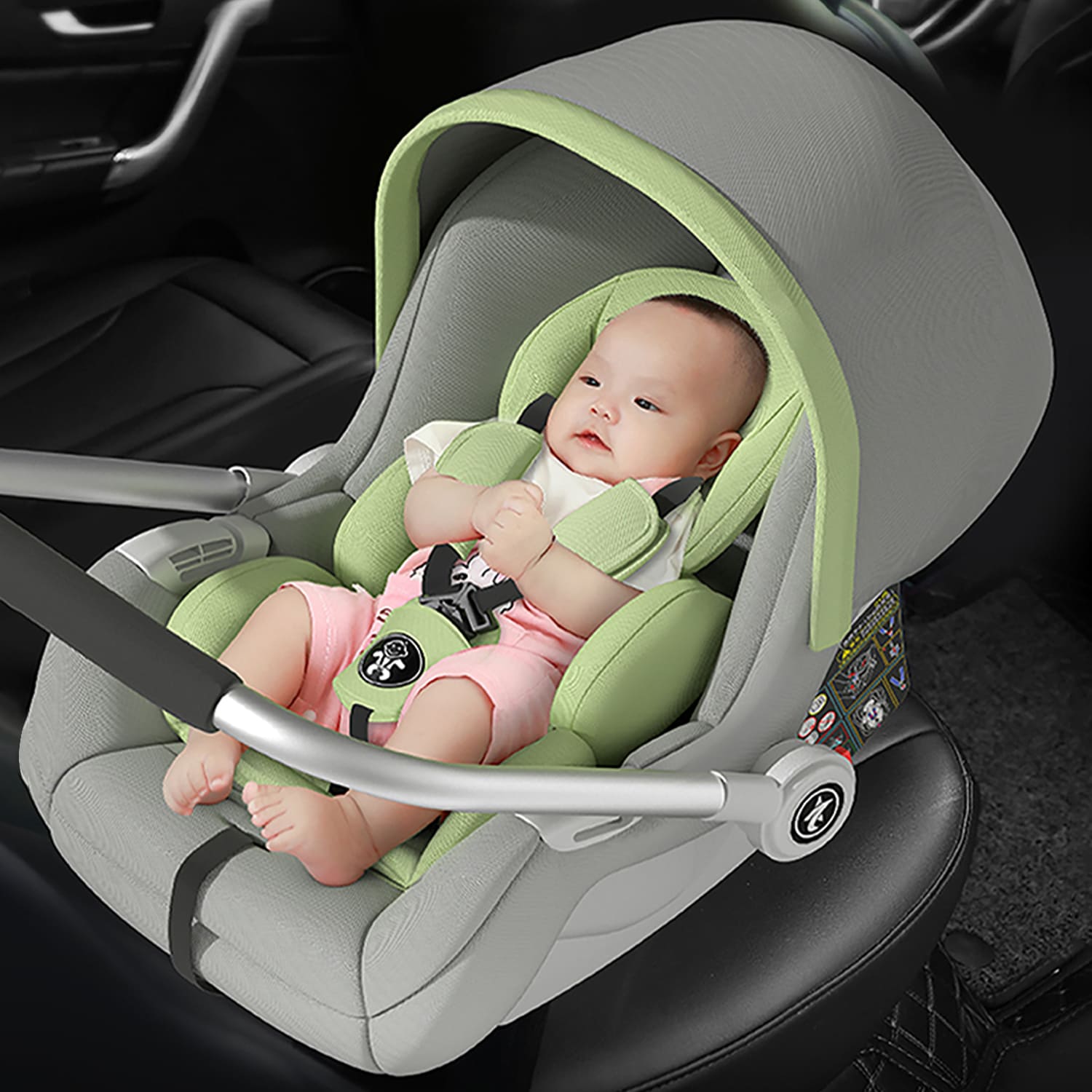 StarAndDaisy Infant Baby Carry Cot Car seat with safety Belt For 0-15 Months & weight Capacity Upto 13 Kg – Green