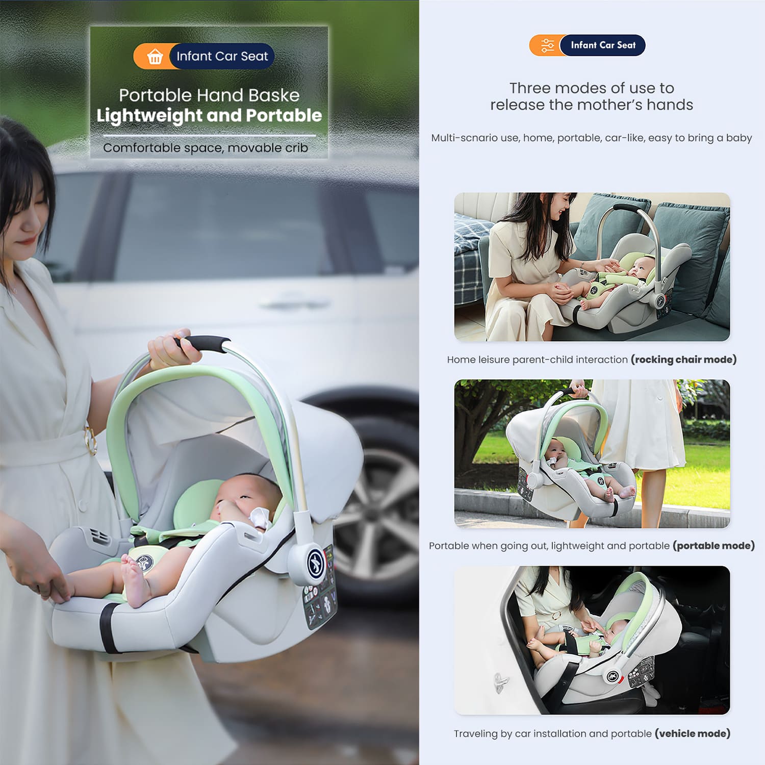 StarAndDaisy Infant Baby Carry Cot Car seat with safety Belt For 0-15 Months & weight Capacity Upto 13 Kg – Green