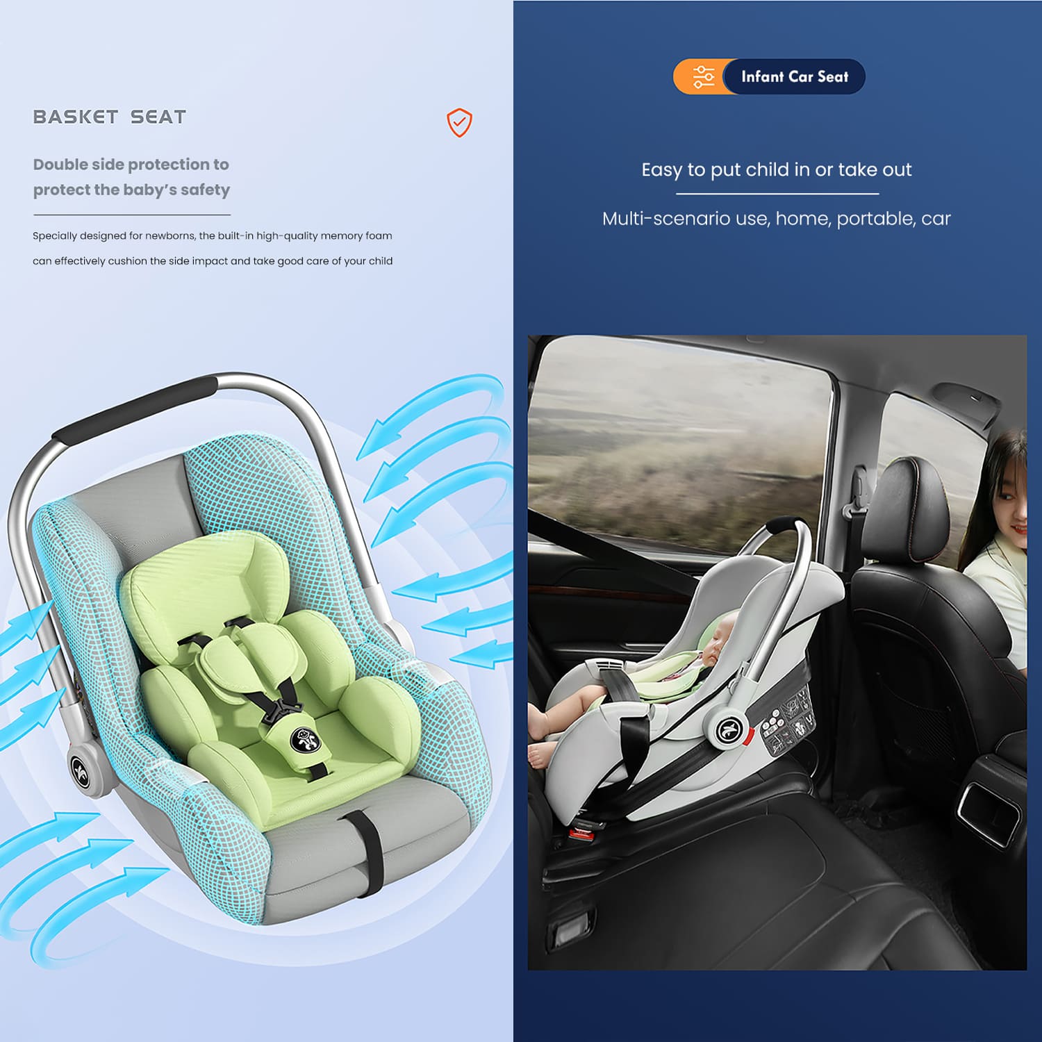 StarAndDaisy Infant Baby Carry Cot Car seat with safety Belt For 0-15 Months & weight Capacity Upto 13 Kg – Green