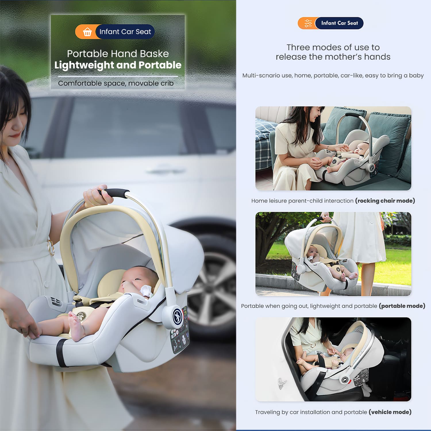 StarAndDaisy Carry Coat for Baby, Infant Car Seat Rocker For 0-15 Months & weight Capacity Upto 13 Kg – Grey