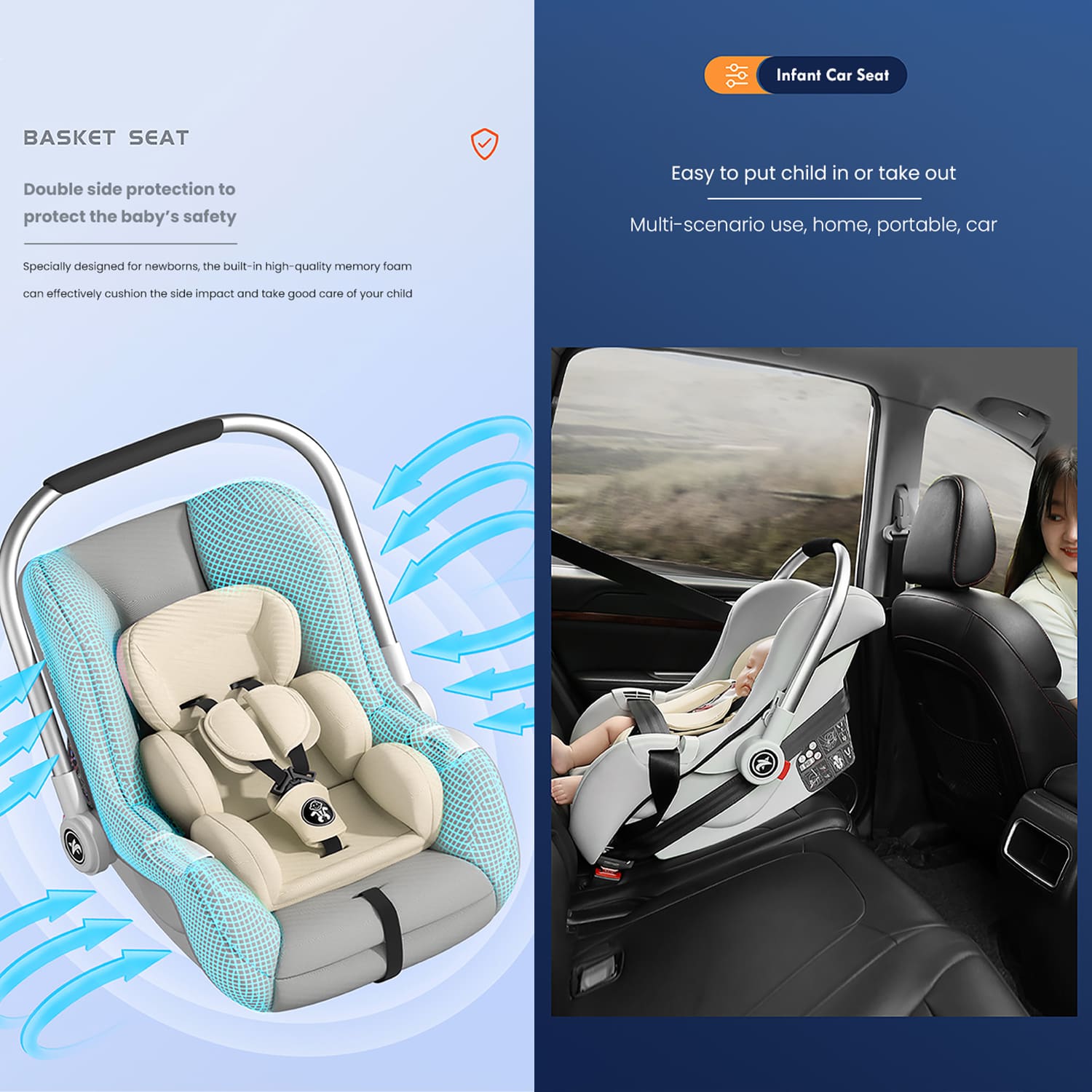 StarAndDaisy Carry Coat for Baby, Infant Car Seat Rocker For 0-15 Months & weight Capacity Upto 13 Kg – Grey