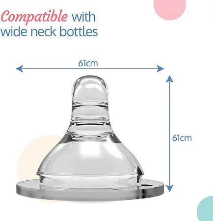 LuvLap Natura Flo Wide Neck Nipple | M Hole Medium Flow | Anti Colic Venting System | BPA FREE | 3M+ (1 Pair)
