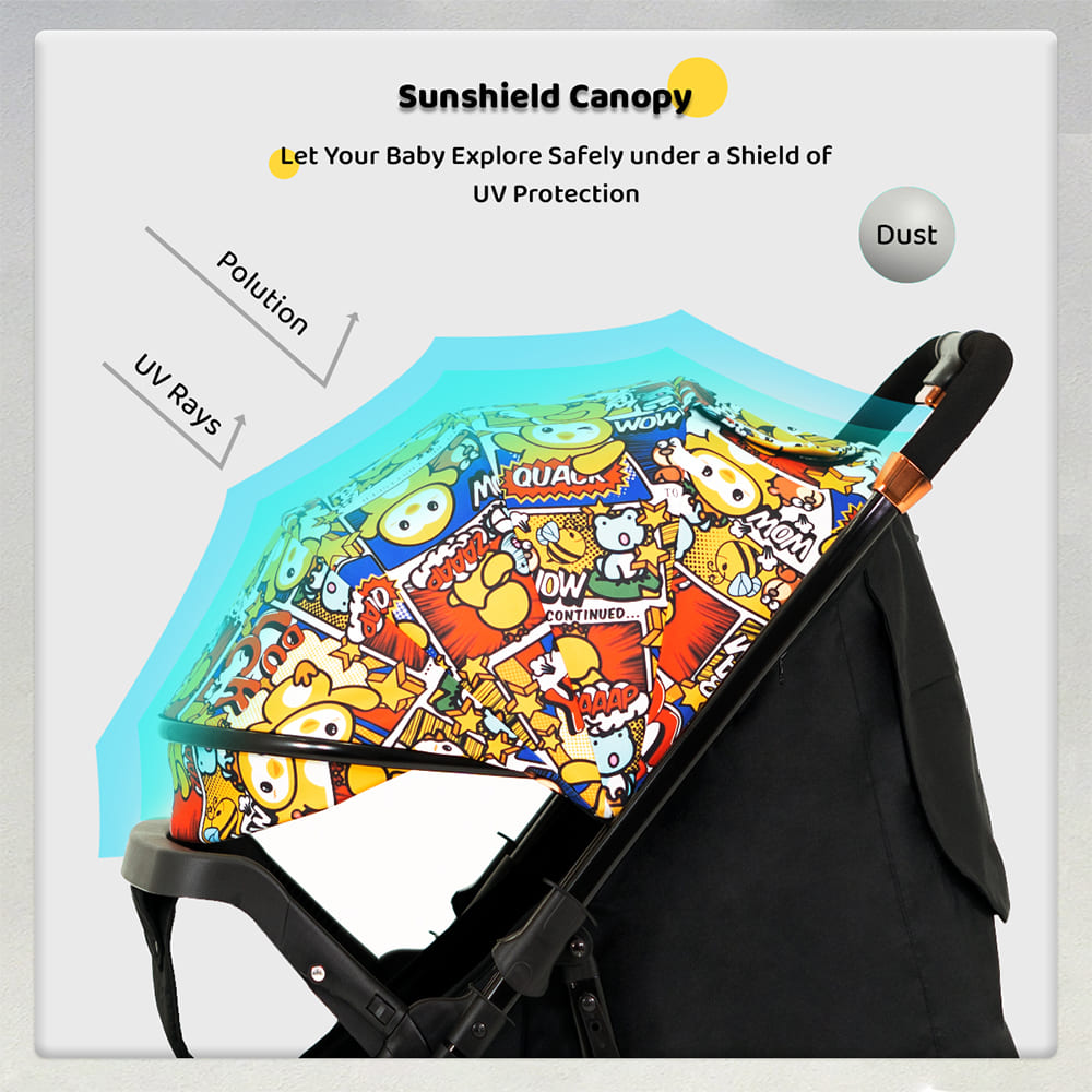 StarAndDaisy Travel Elite Lightweight and Foldable Baby Stroller Pram for Travel with Reversible Handle Adjustable Backrest and Canopy (Graffti)
